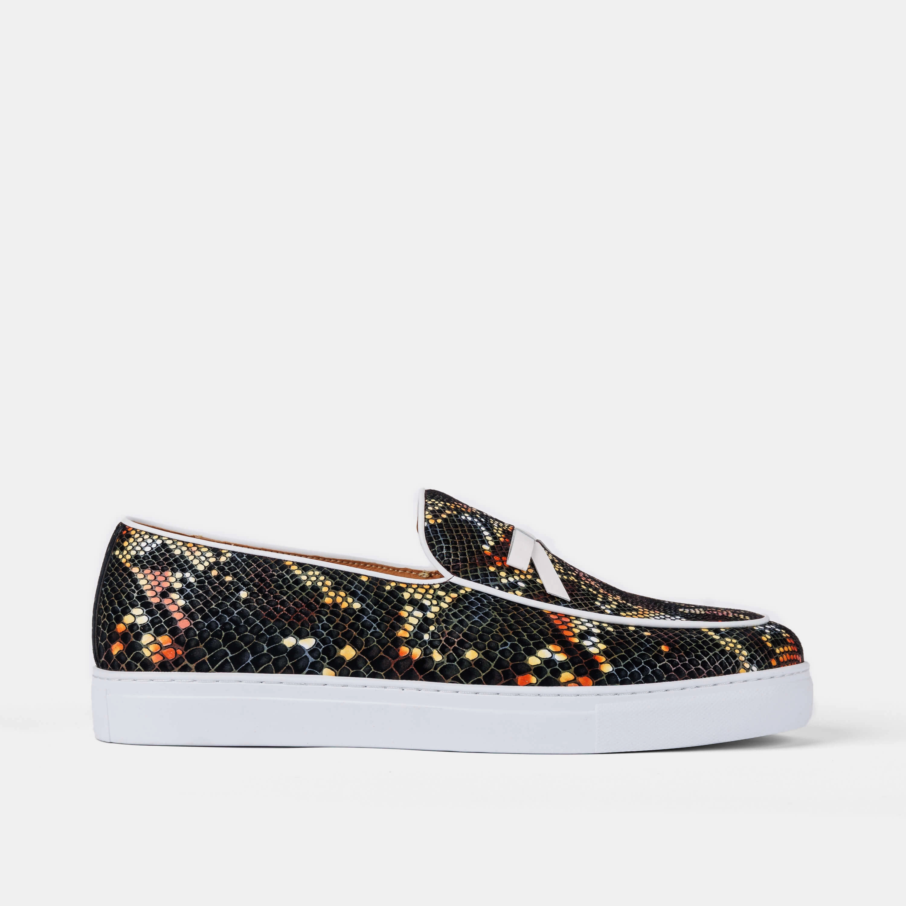 Side Gusset Odell Black Snakeskin Leather Belgian Loafer Sneakers