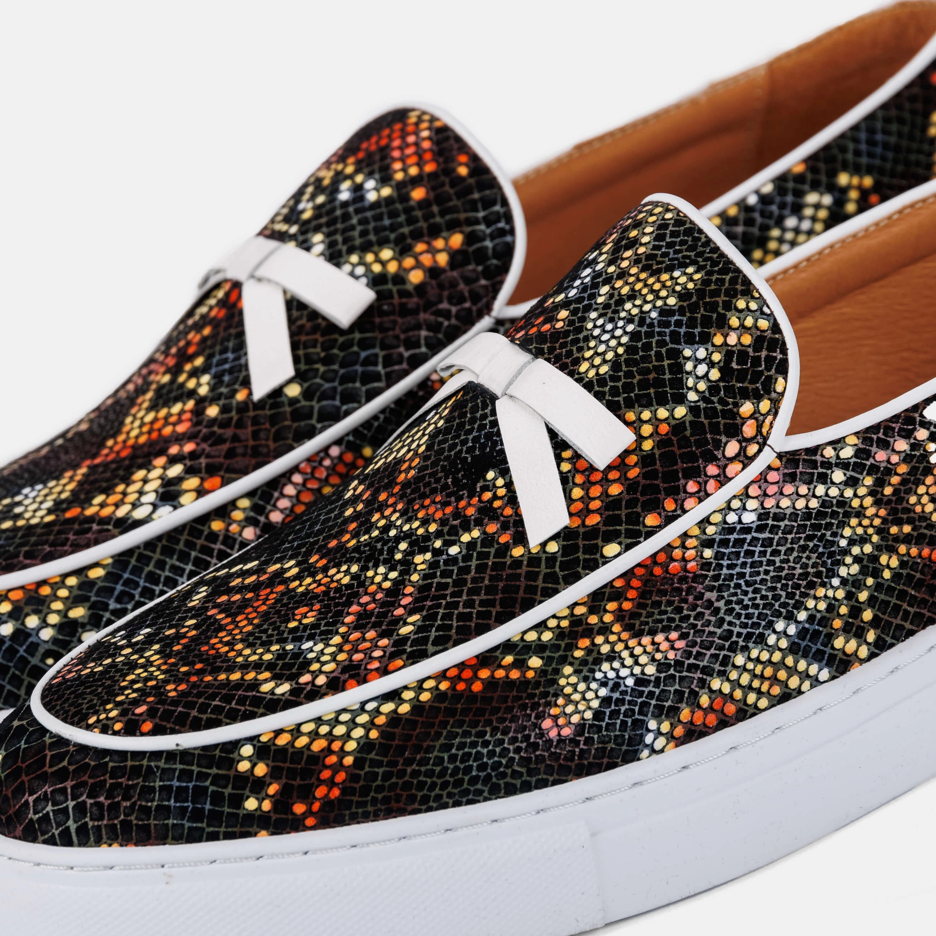 Odell Black Snakeskin Leather Belgian Loafer Sneakers Weatherproof Finish