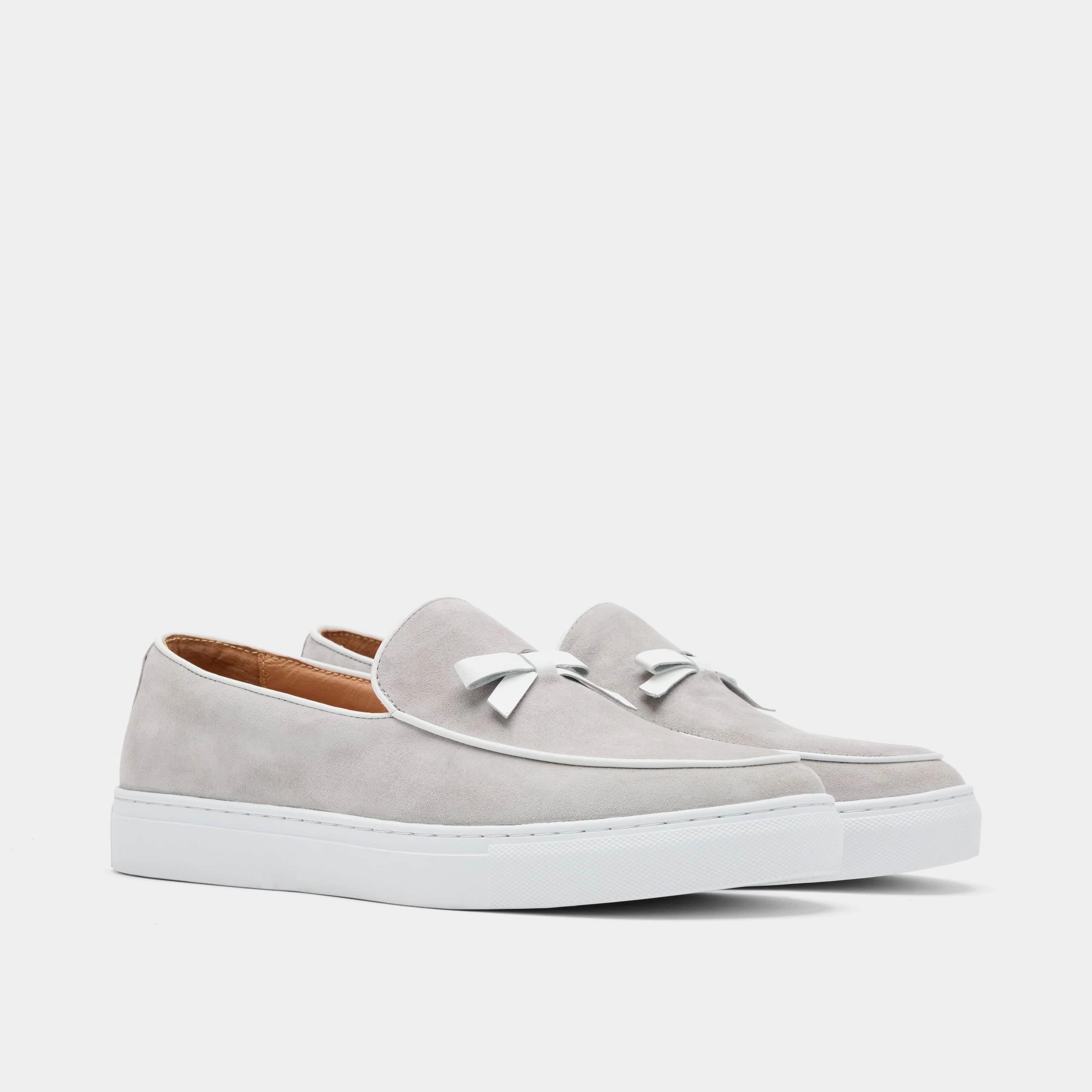 Odell Light Grey Suede Belgian Loafer Sneakers Effortless Fit