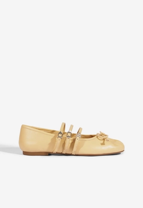 Arissa Beige Leather Ballet Flat Versatile Look Flexible Support Shoes