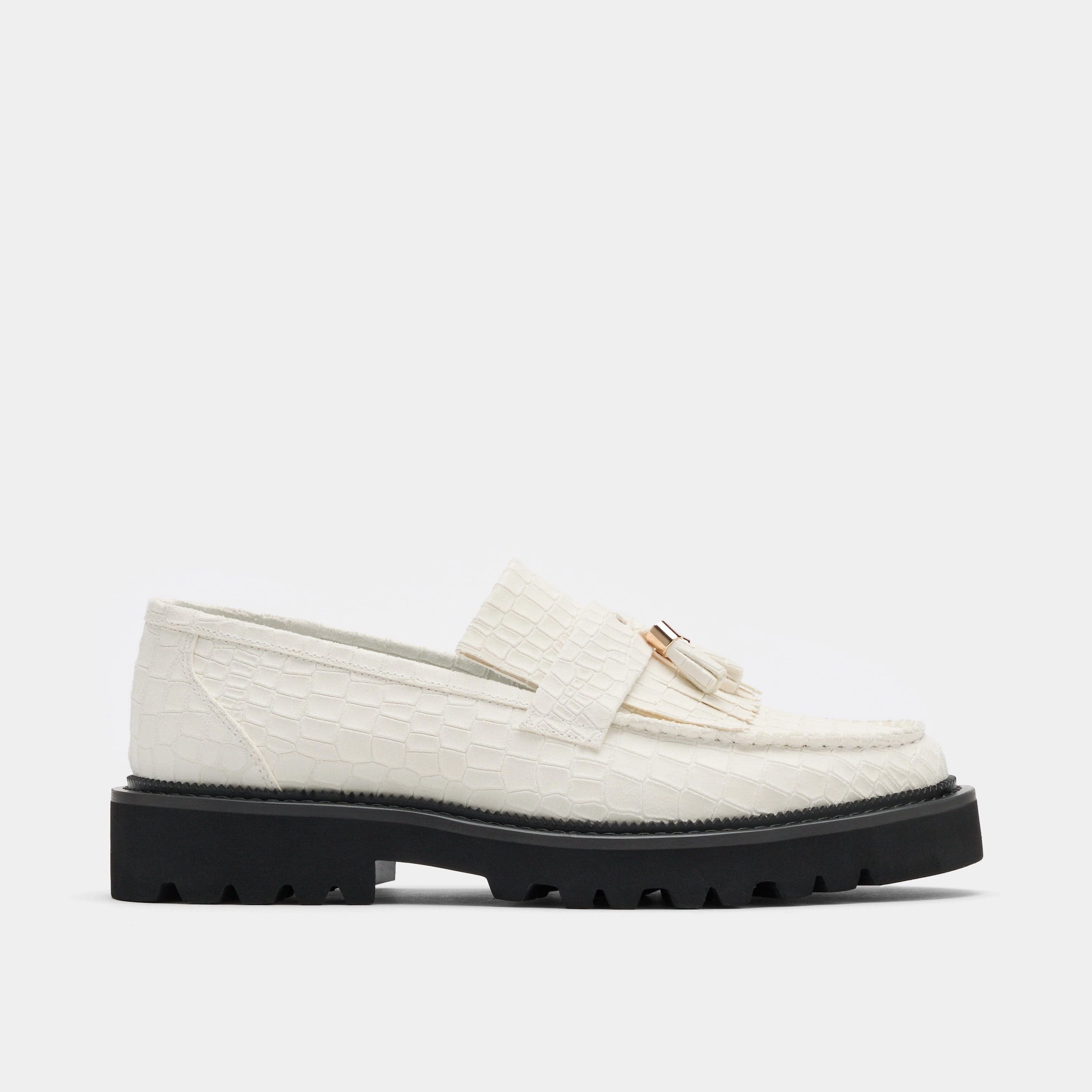 Journey White Croc Suede Lug Tassel Loafer Interview Attire