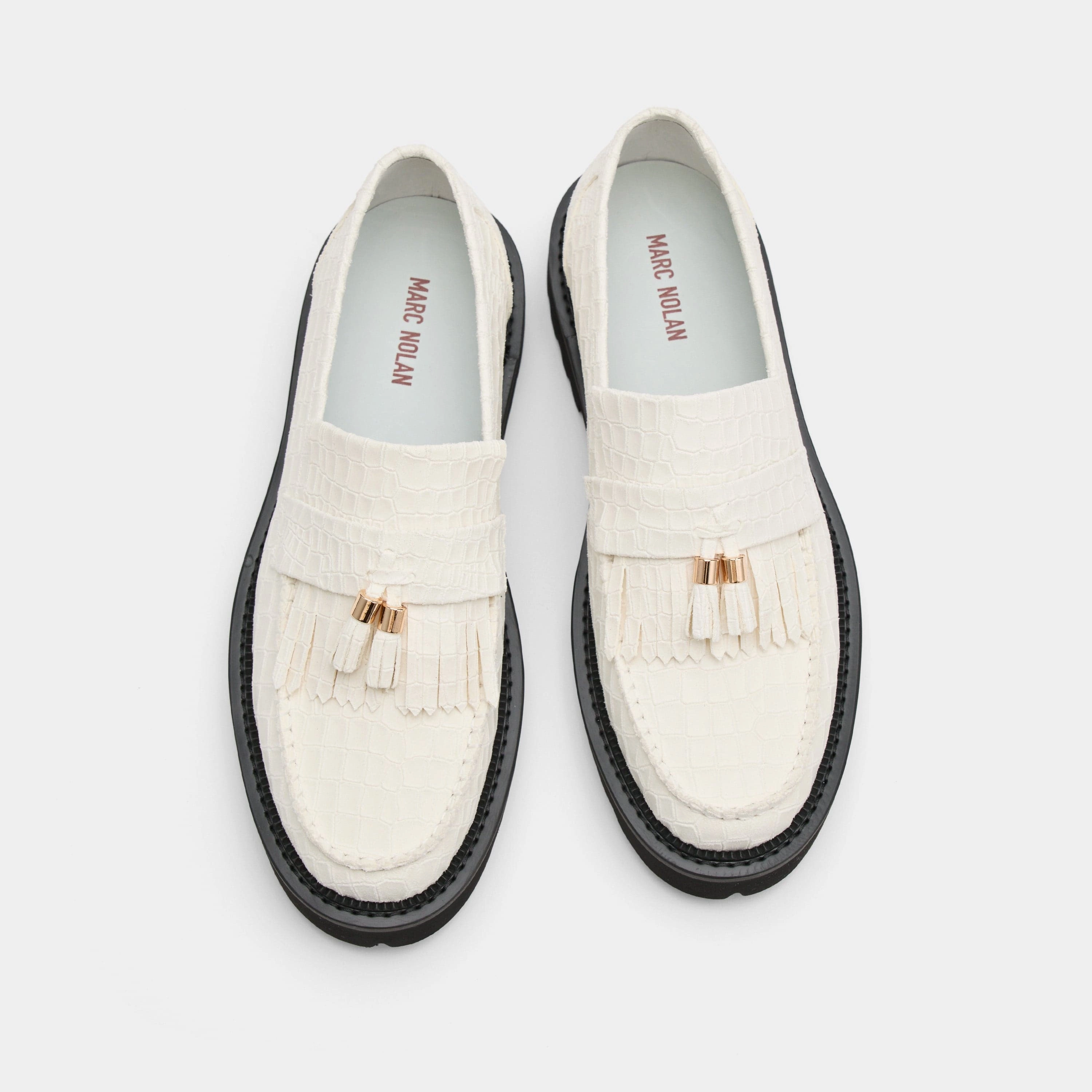 Office-To-Outing Journey White Croc Suede Lug Tassel Loafer