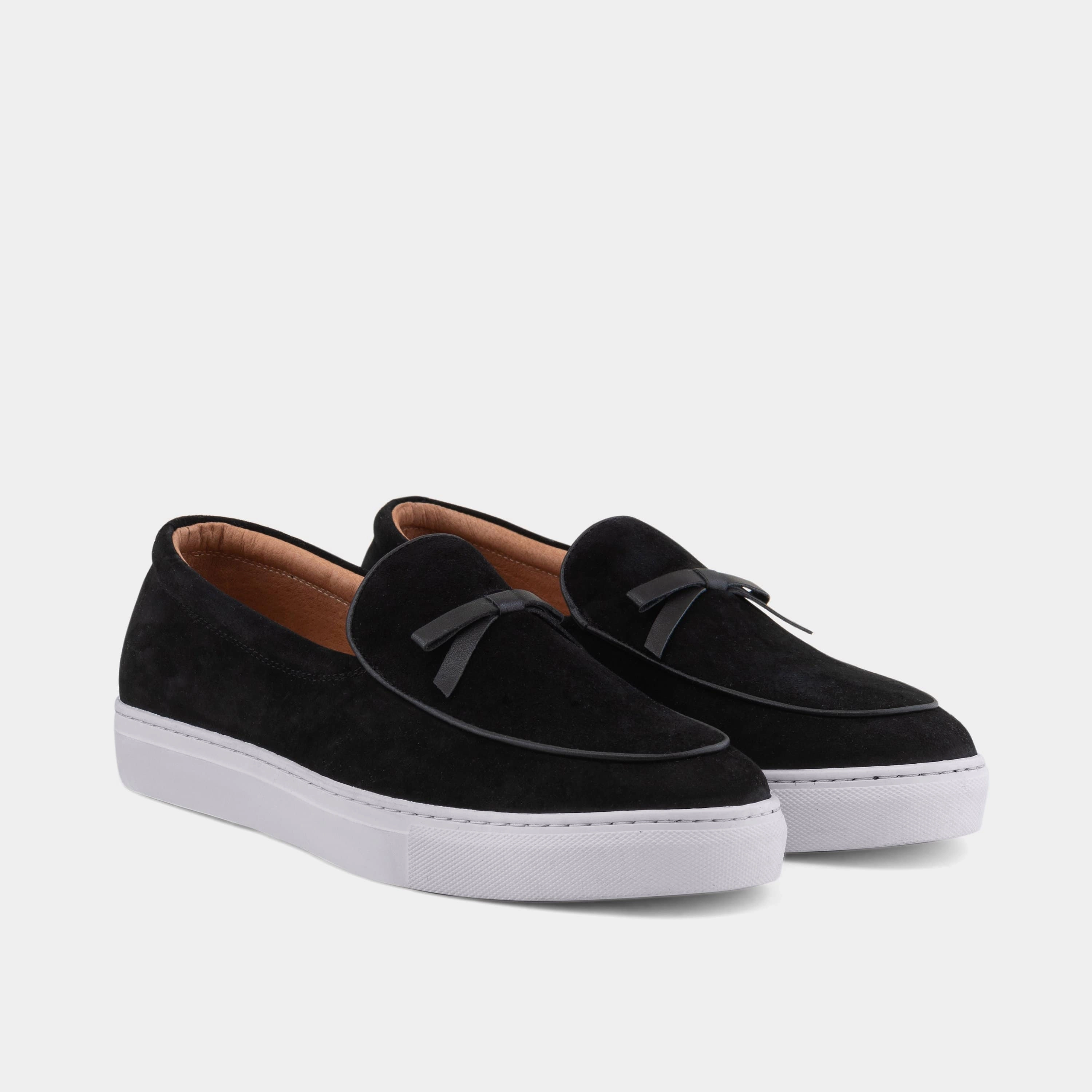 Polished Finish Odell Black Suede Belgian Loafer Sneakers