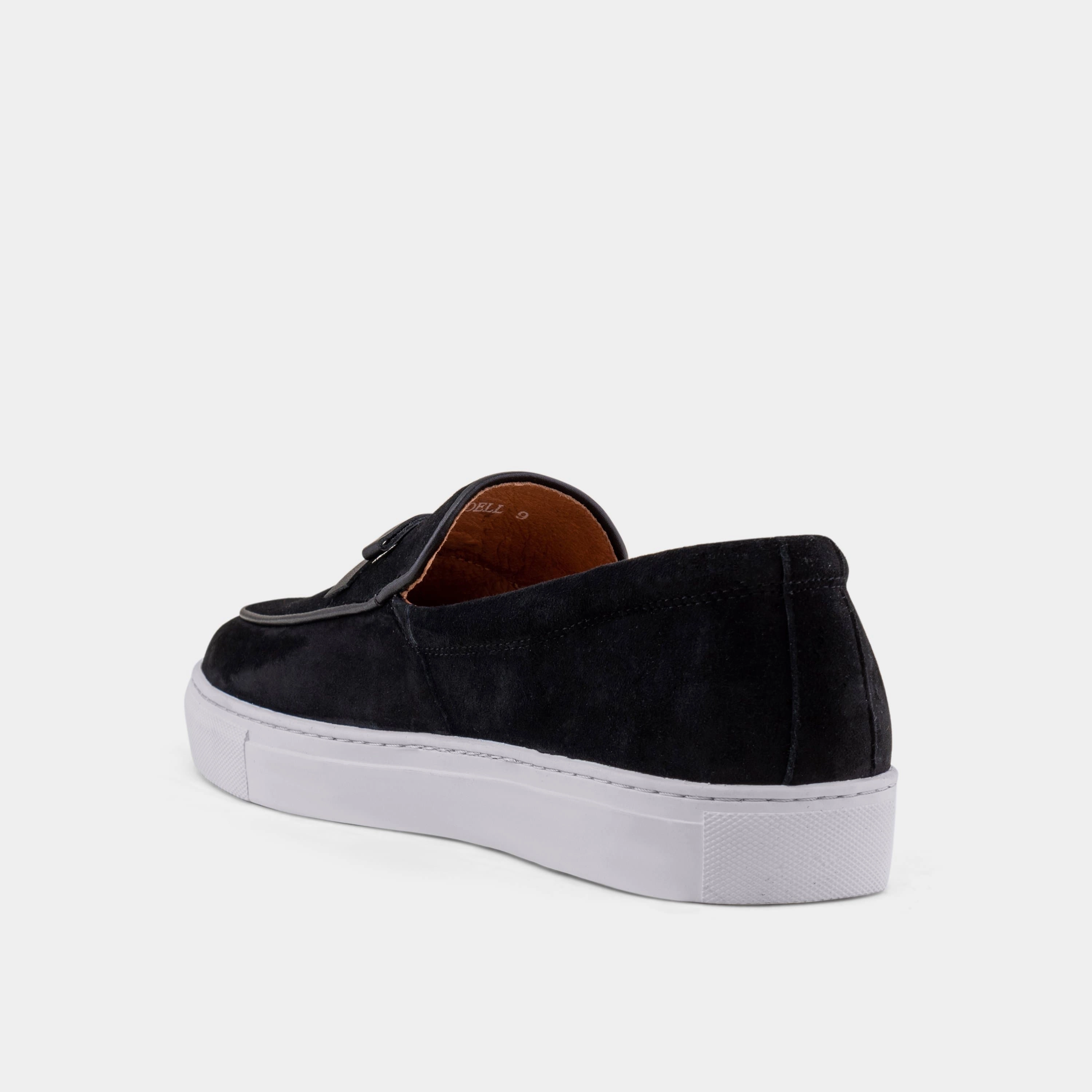 Polished Finish Odell Black Suede Belgian Loafer Sneakers