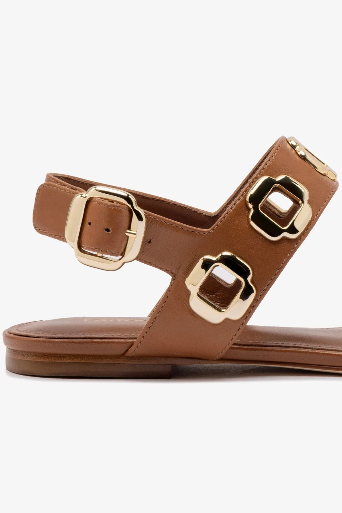 Practical Fit Milan Flat Sandal In Caramel Leather