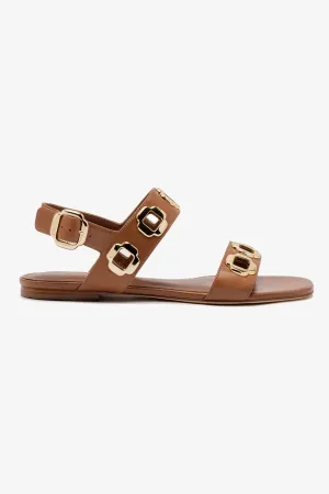 Milan Flat Sandal In Caramel Leather Heel Cushion Shoes Easy Style Footwear