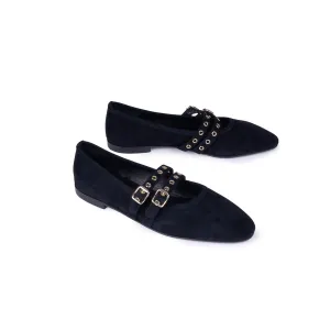 Como 2 Buckle - Black Suede Modern Comfort Shoes Soft Leather