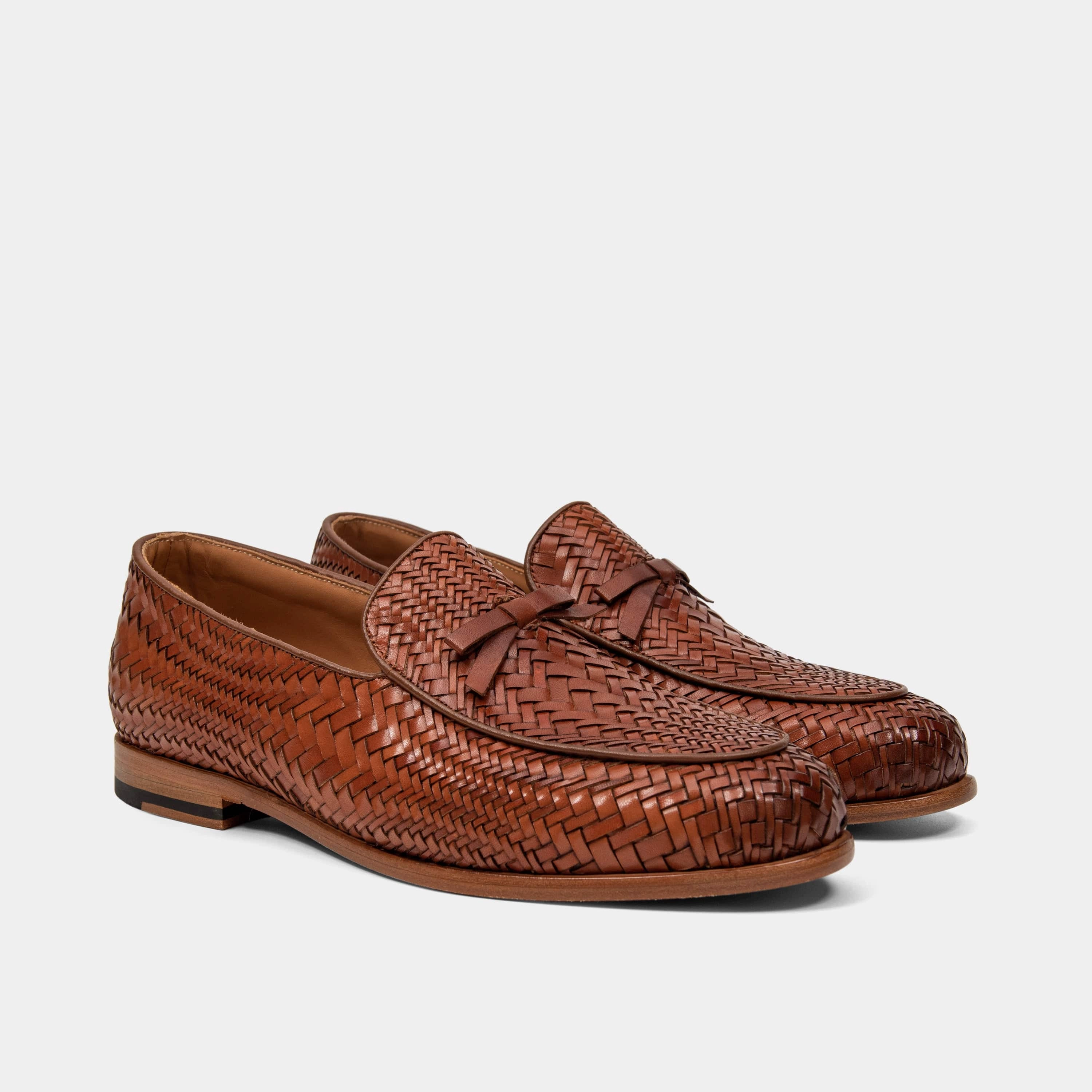 Practical Footwear Odell Caramel Woven Leather Belgian Loafers