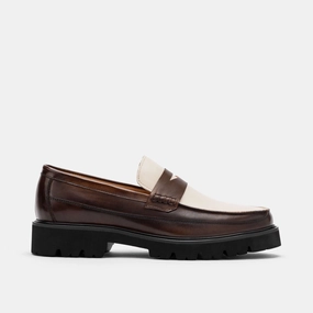 Adler Brown/White Leather Lug Penny Loafers Retro Style