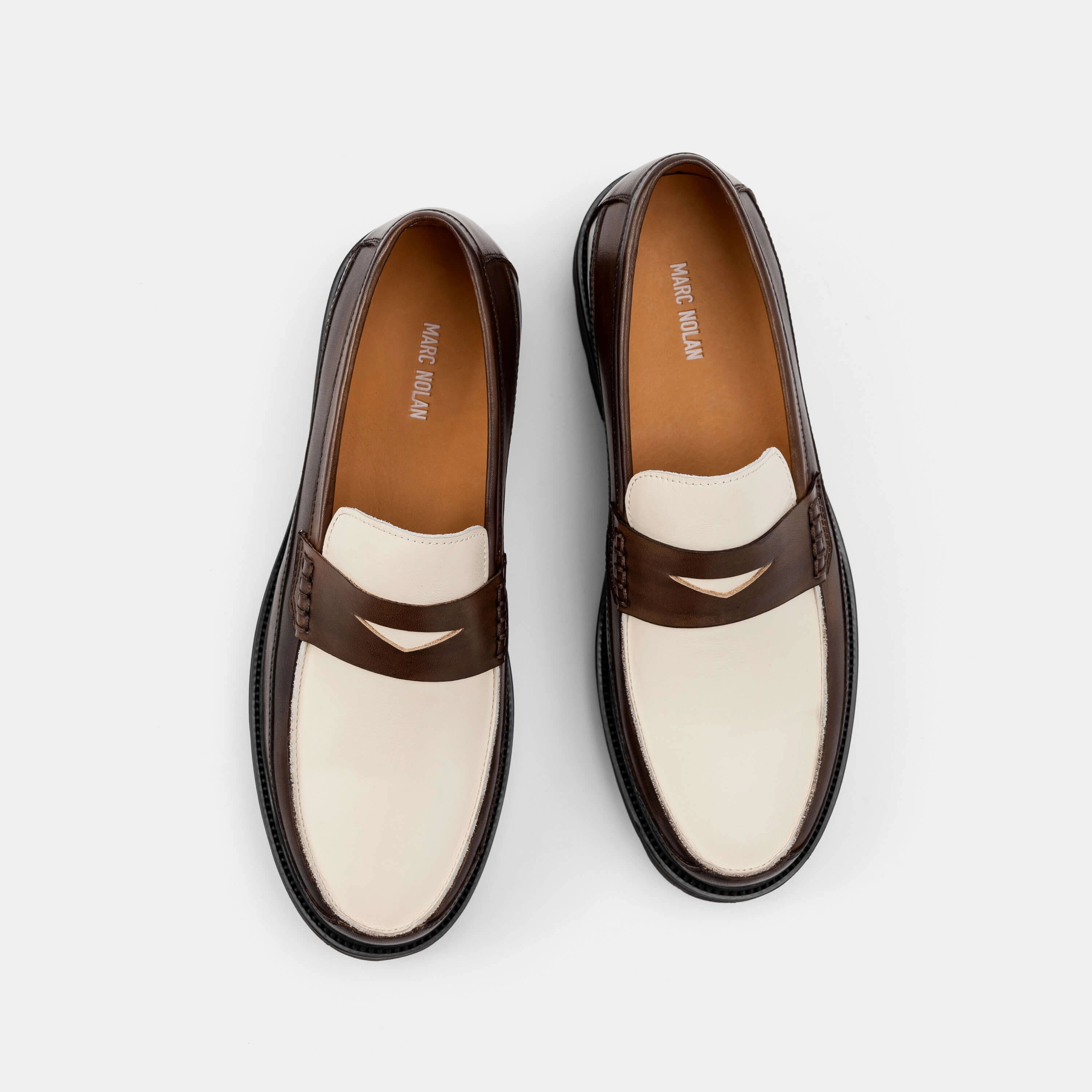 Premium Build Adler Brown/White Leather Lug Penny Loafers