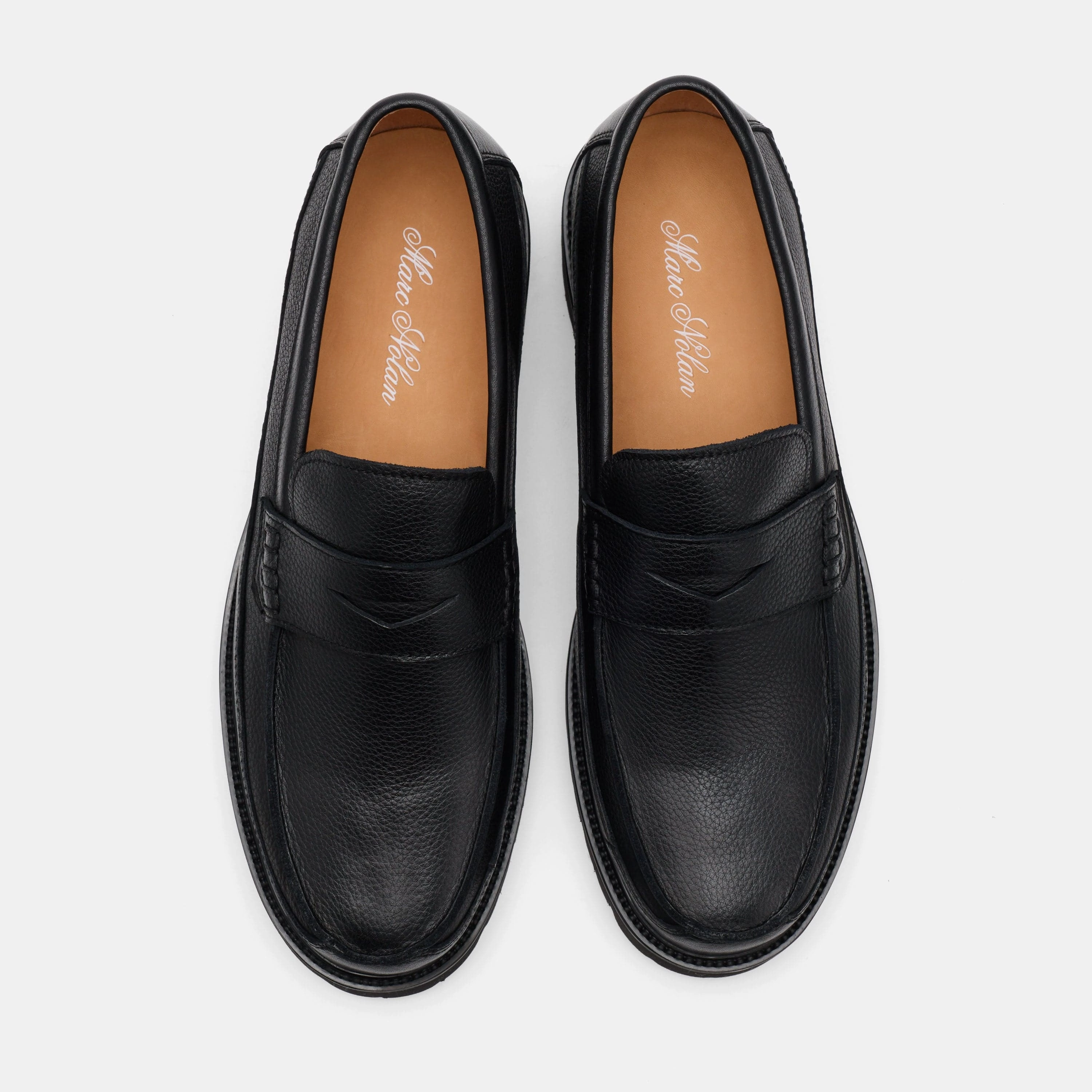 Professional Flats Adler Black Pebble Leather Lug Penny Loafers