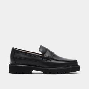 Driving Comfort Adler Black Pebble Leather Lug Penny Loafers