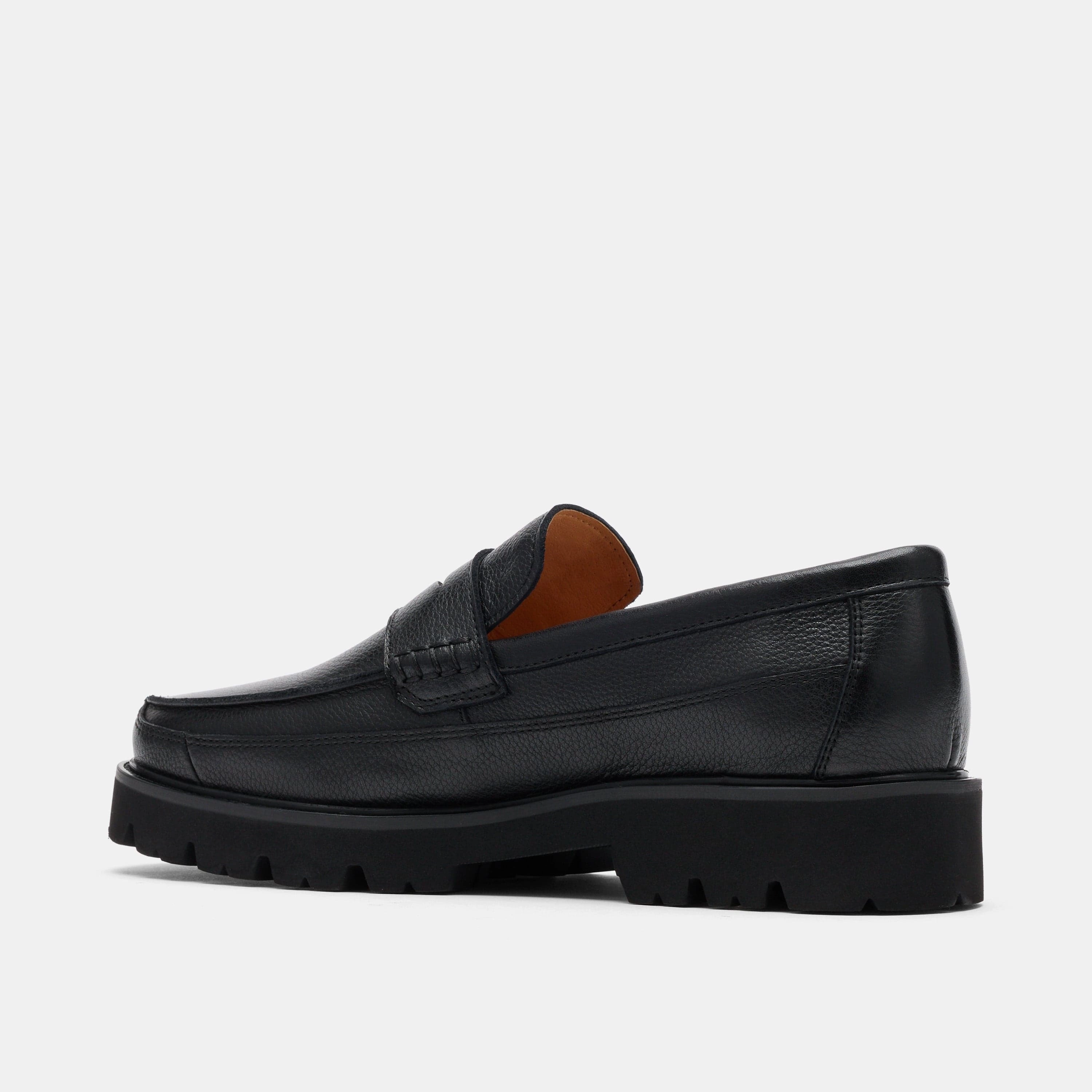Professional Flats Adler Black Pebble Leather Lug Penny Loafers