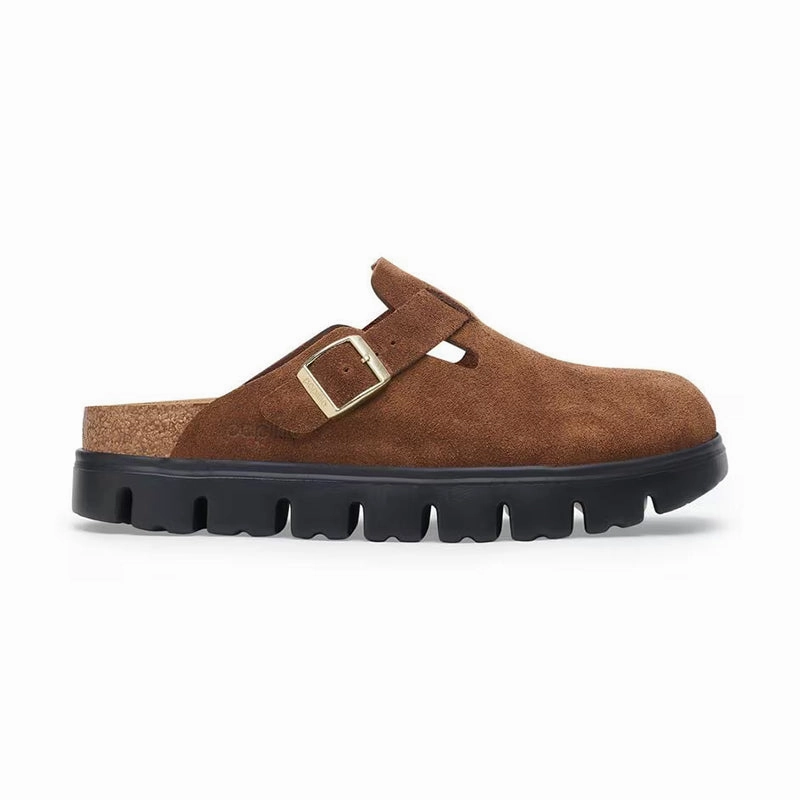 Quick On/Off Women's Papillio by Birkenstock Boston Narrow Chunky Dark Tea Suede