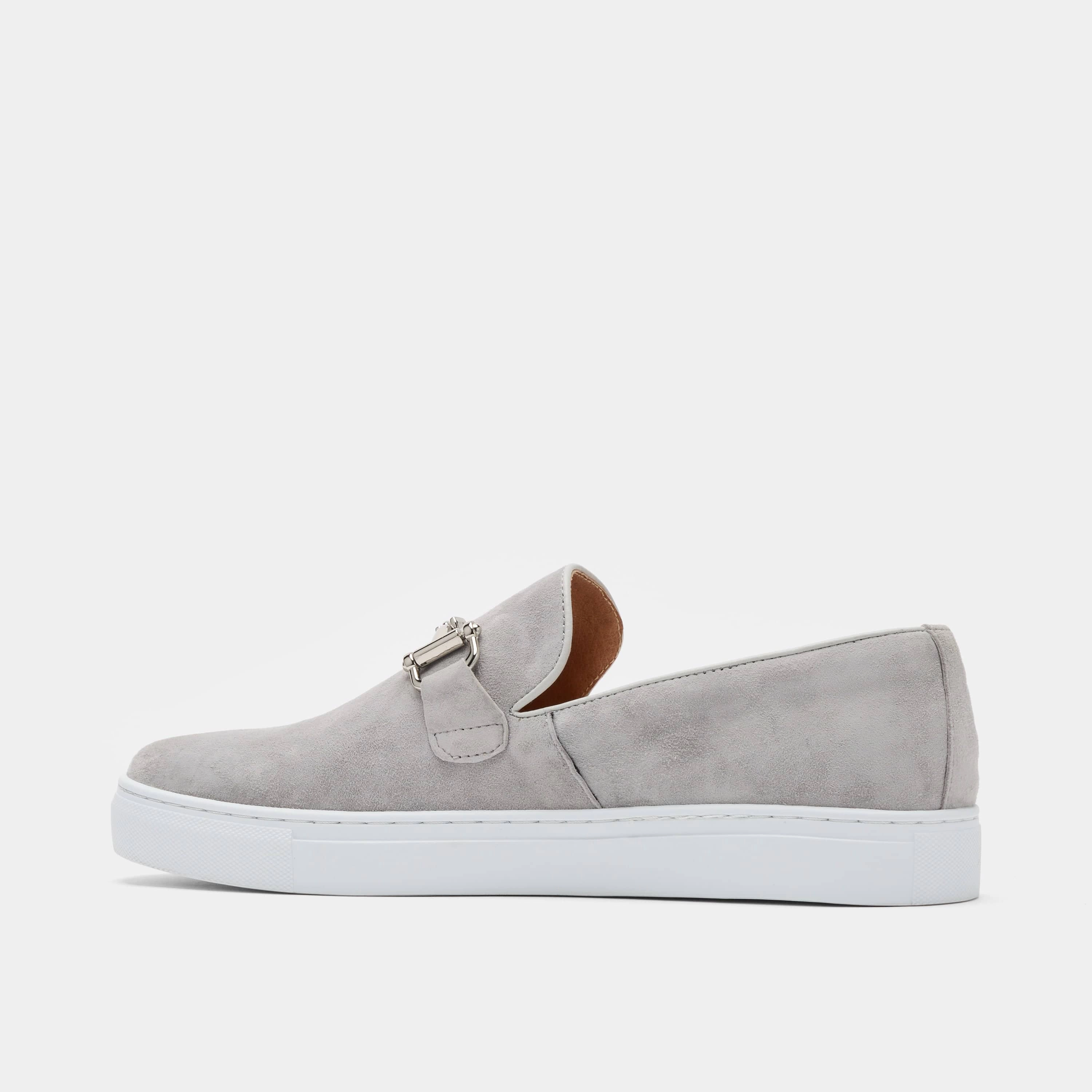 Roomy Toe Boardwalk Light Grey Suede Horse-Bit Sneakers