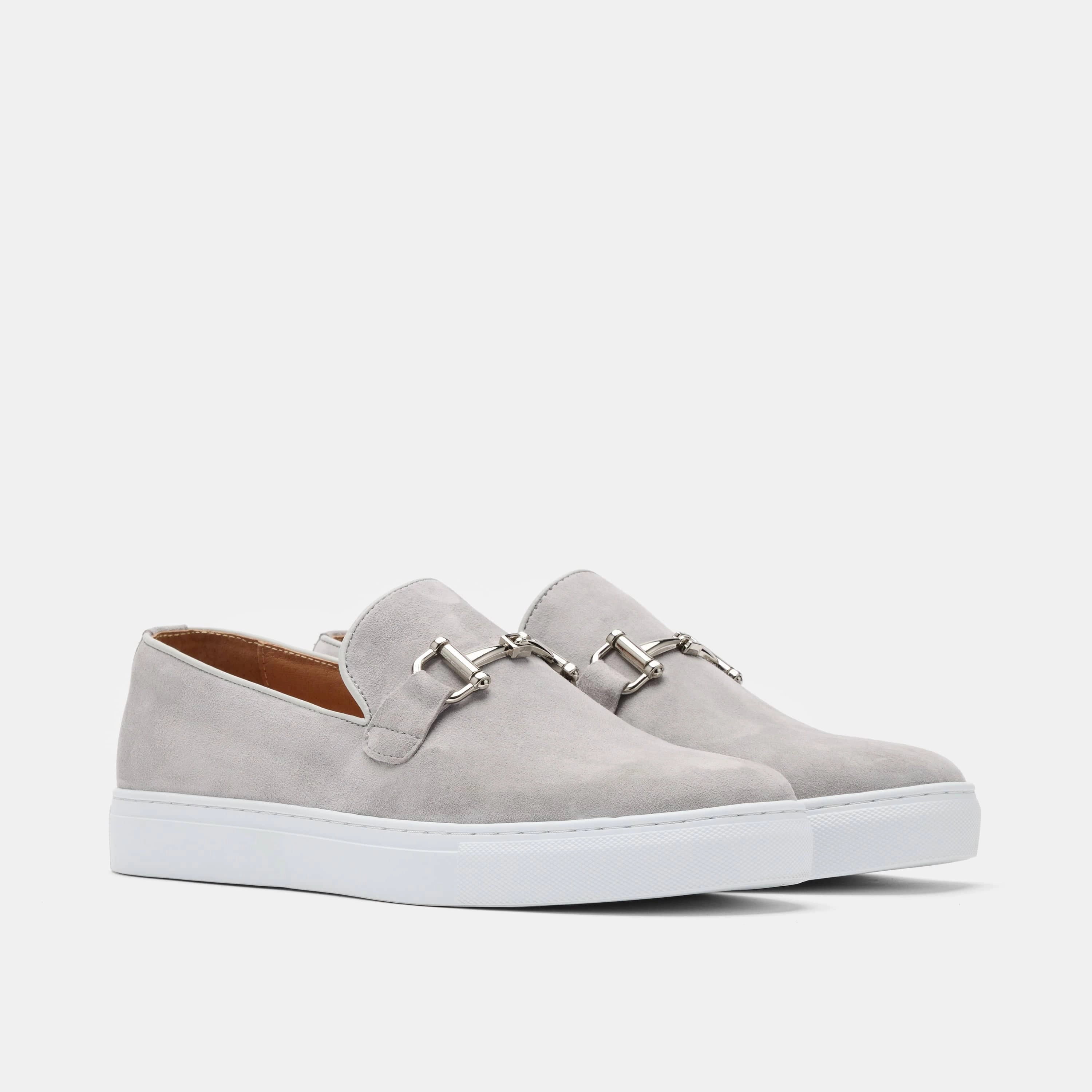 Roomy Toe Boardwalk Light Grey Suede Horse-Bit Sneakers