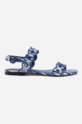 Anti-Fatigue Footwear Florence Broderie Flat Sandal In Tie Dye Blue Raffia