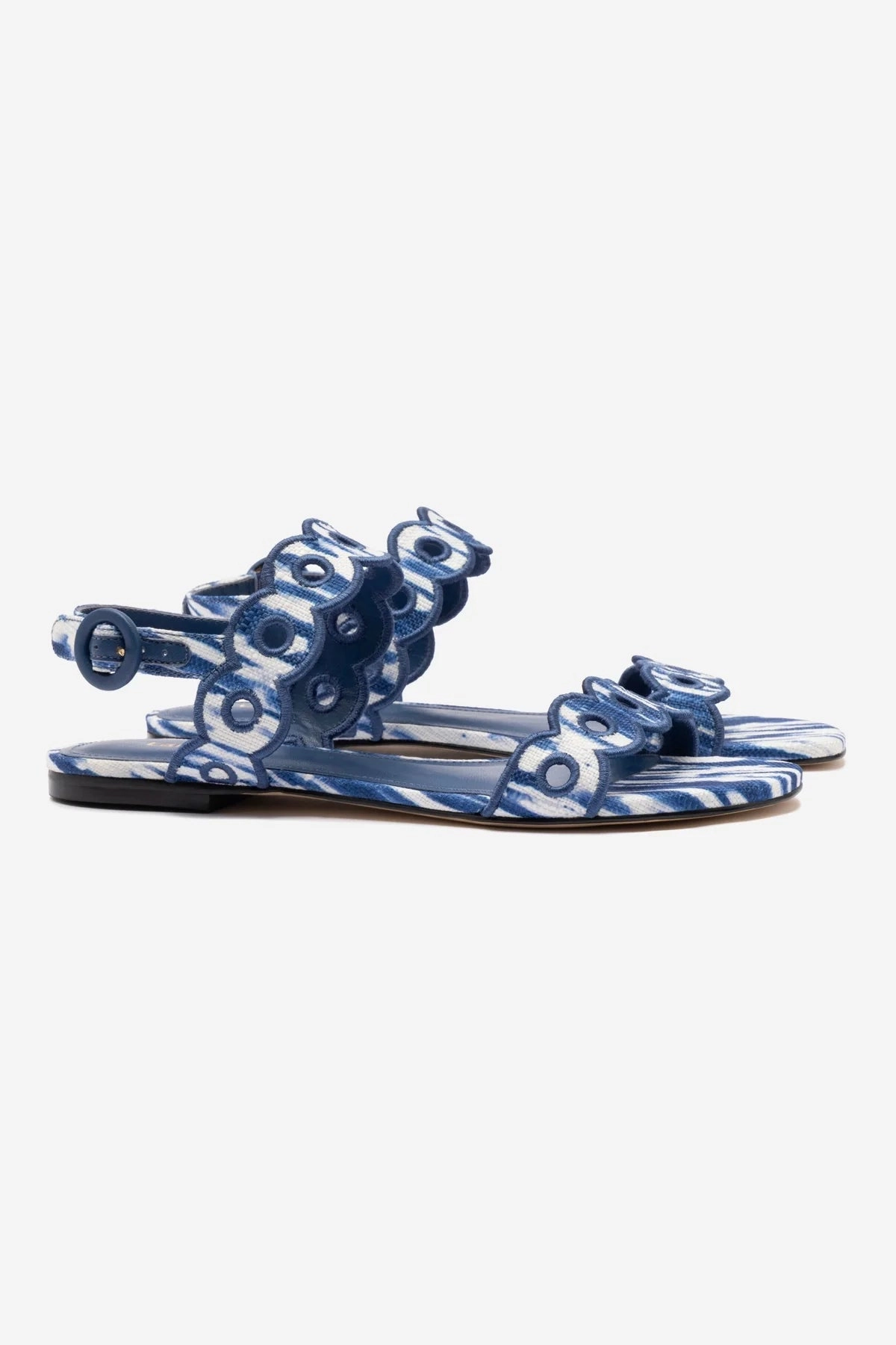 Seamless interior Florence Broderie Flat Sandal In Tie Dye Blue Raffia