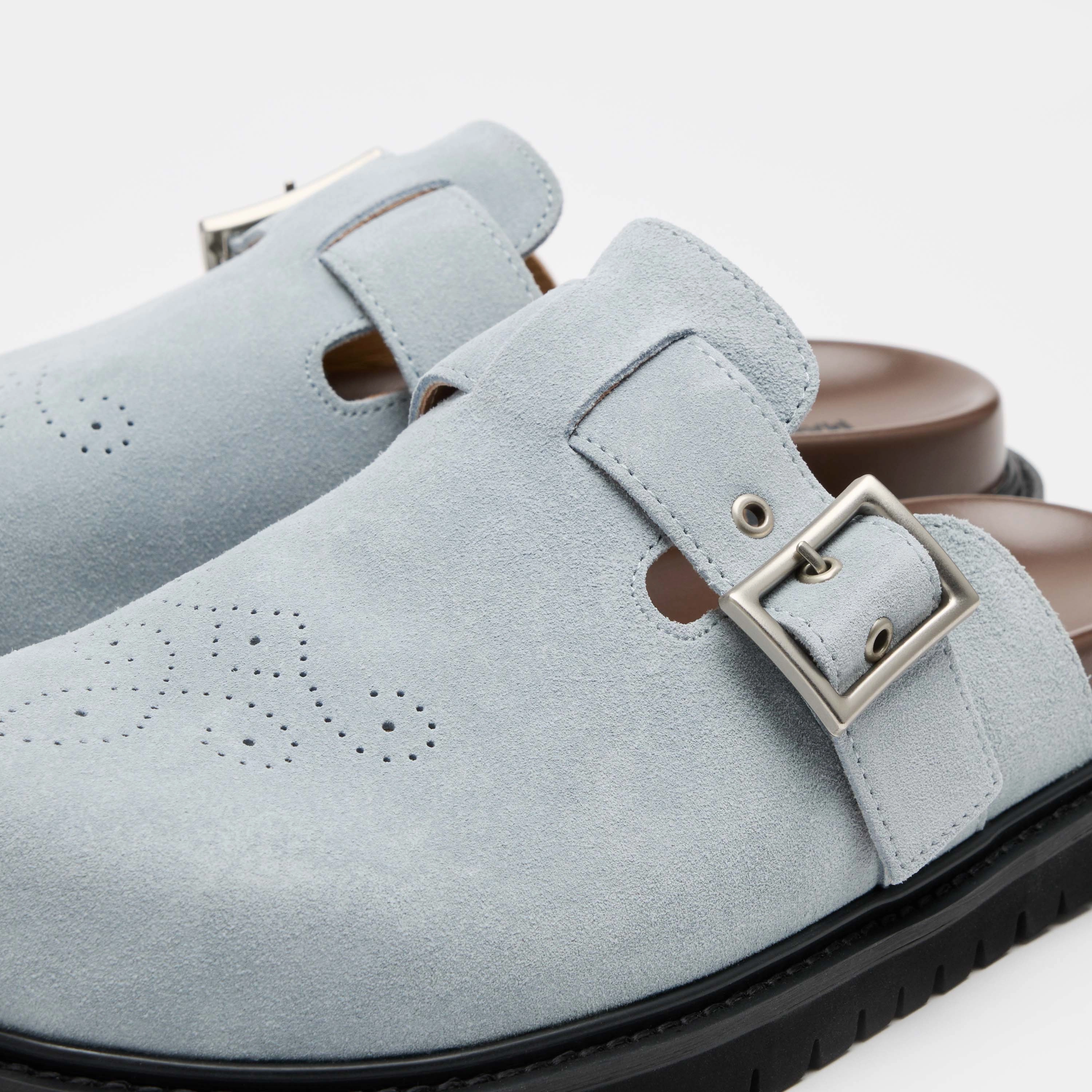 Shiloh Dusty Blue Suede Clogs Light Construction