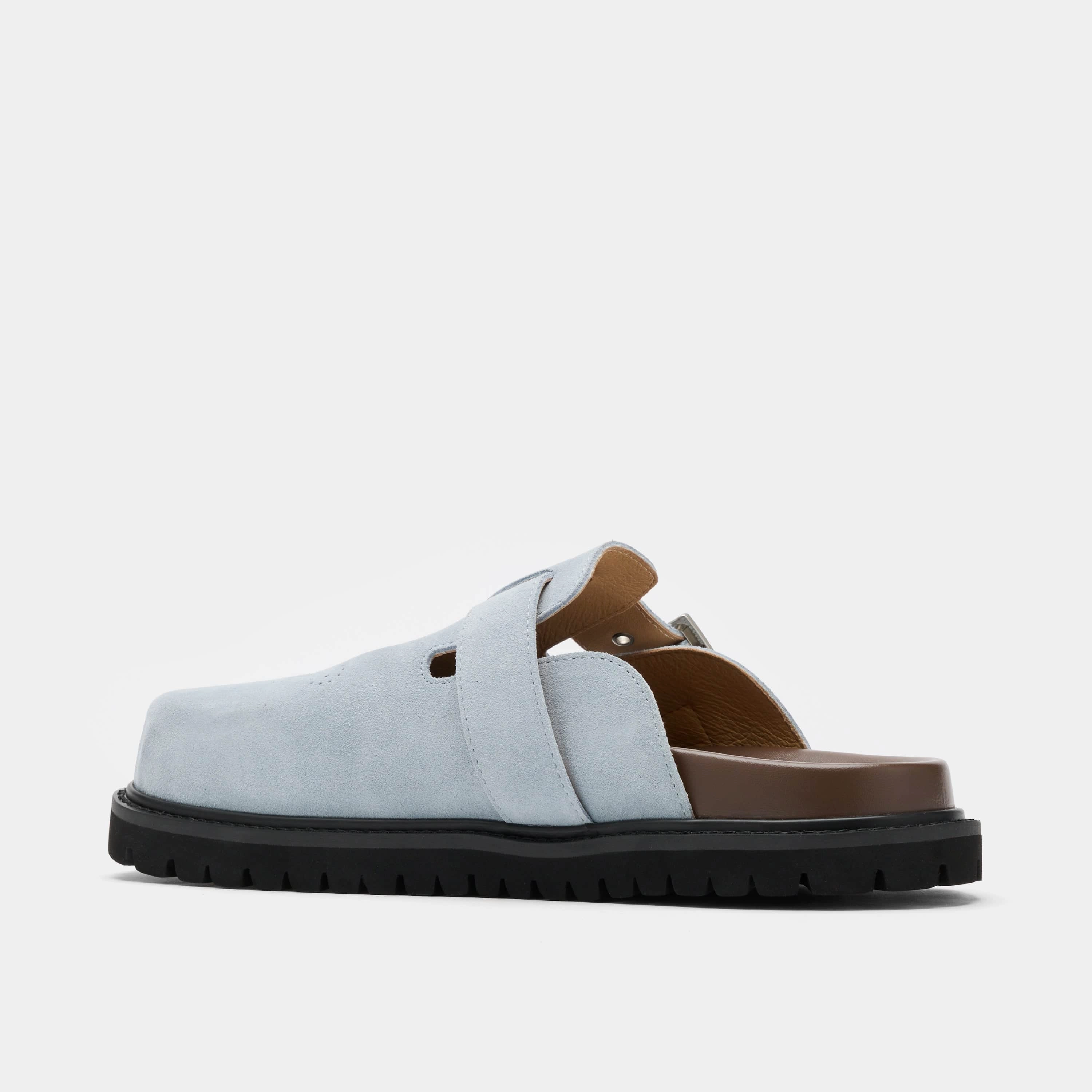 Shiloh Dusty Blue Suede Clogs Light Construction