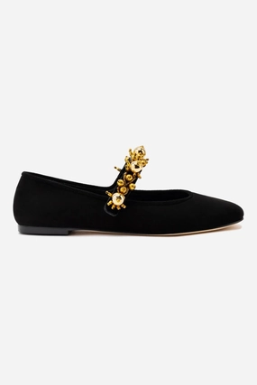 Comfortable Sole Walk Ready Shoes Larroud?? x Libertine Verona In Black Suede and Golden Balls