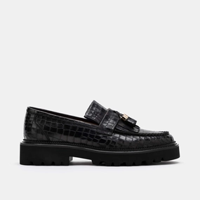 Journey Black Croc Leather Lug Tassel Loafer Tassel Loafers