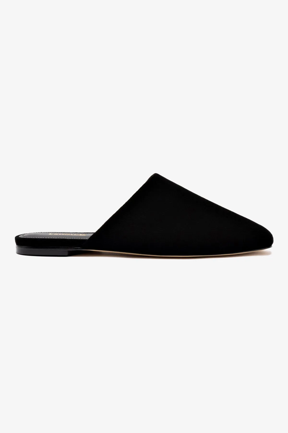 Sleek Design Venice Flat Mule and Pouch Kit In Black Suede