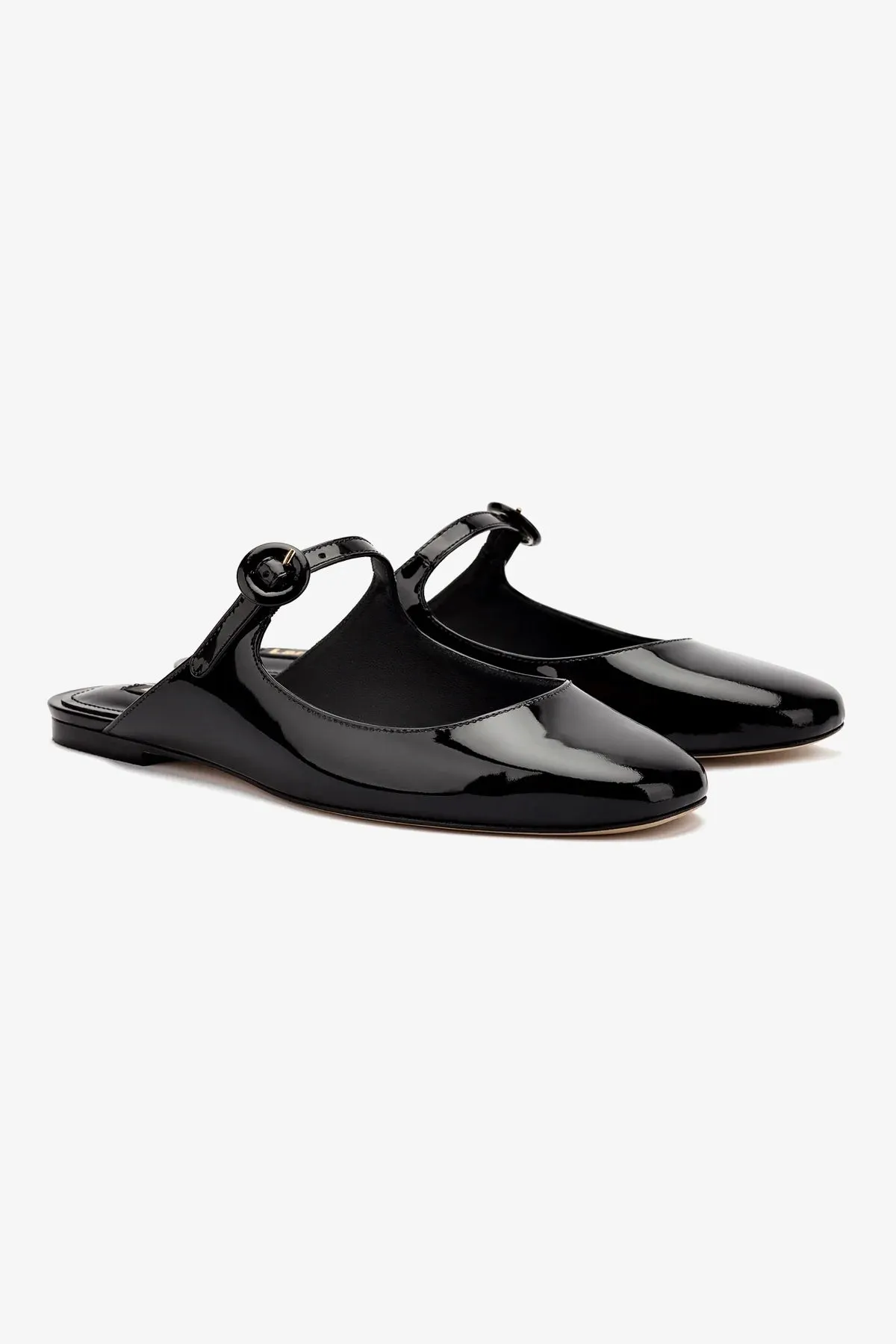 Sleek Look Blair Flat Mule In Black Patent Leather