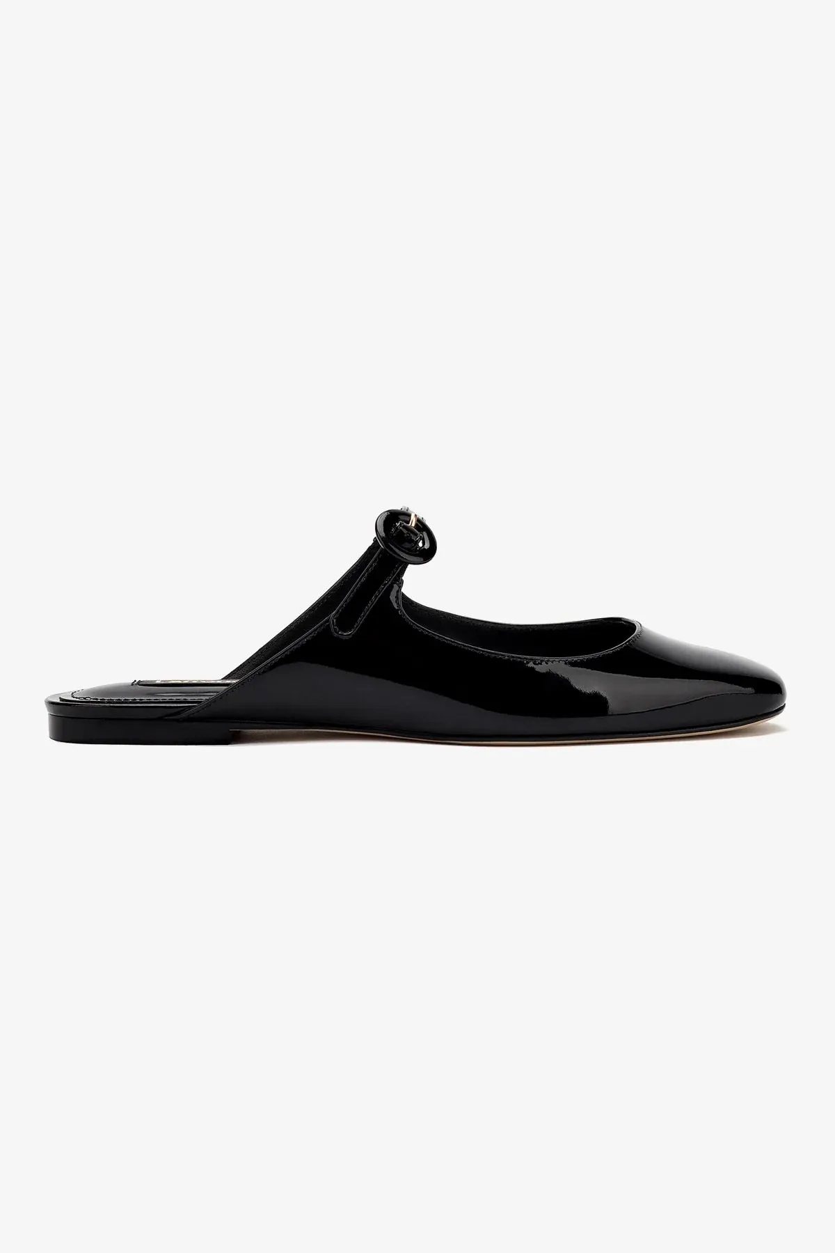 Blair Flat Mule In Black Patent Leather Modern Classic Design