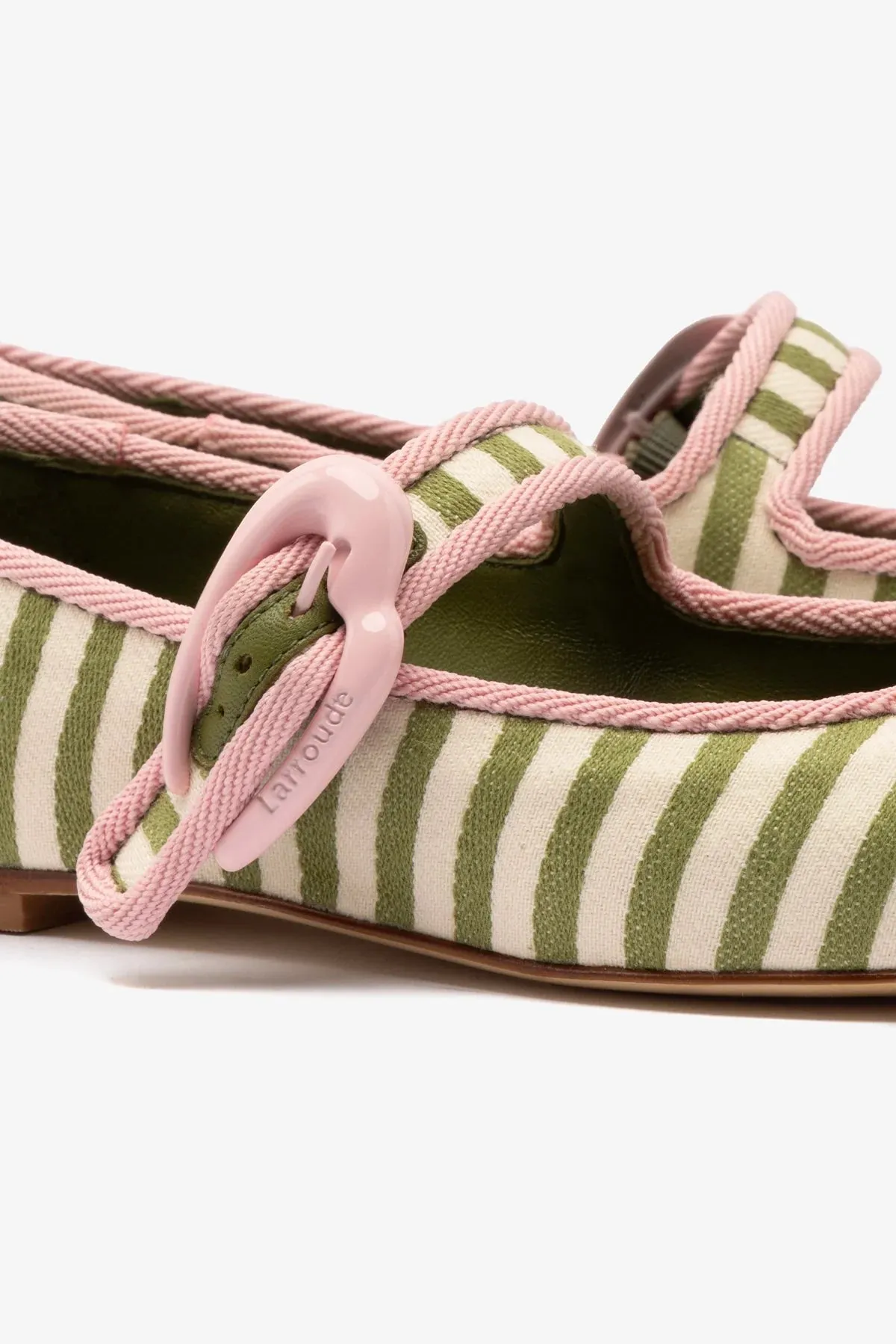 Smart Comfort Verona Ballet Flat In Seaweed and Natural Striped Fabric and Tulip Trimming