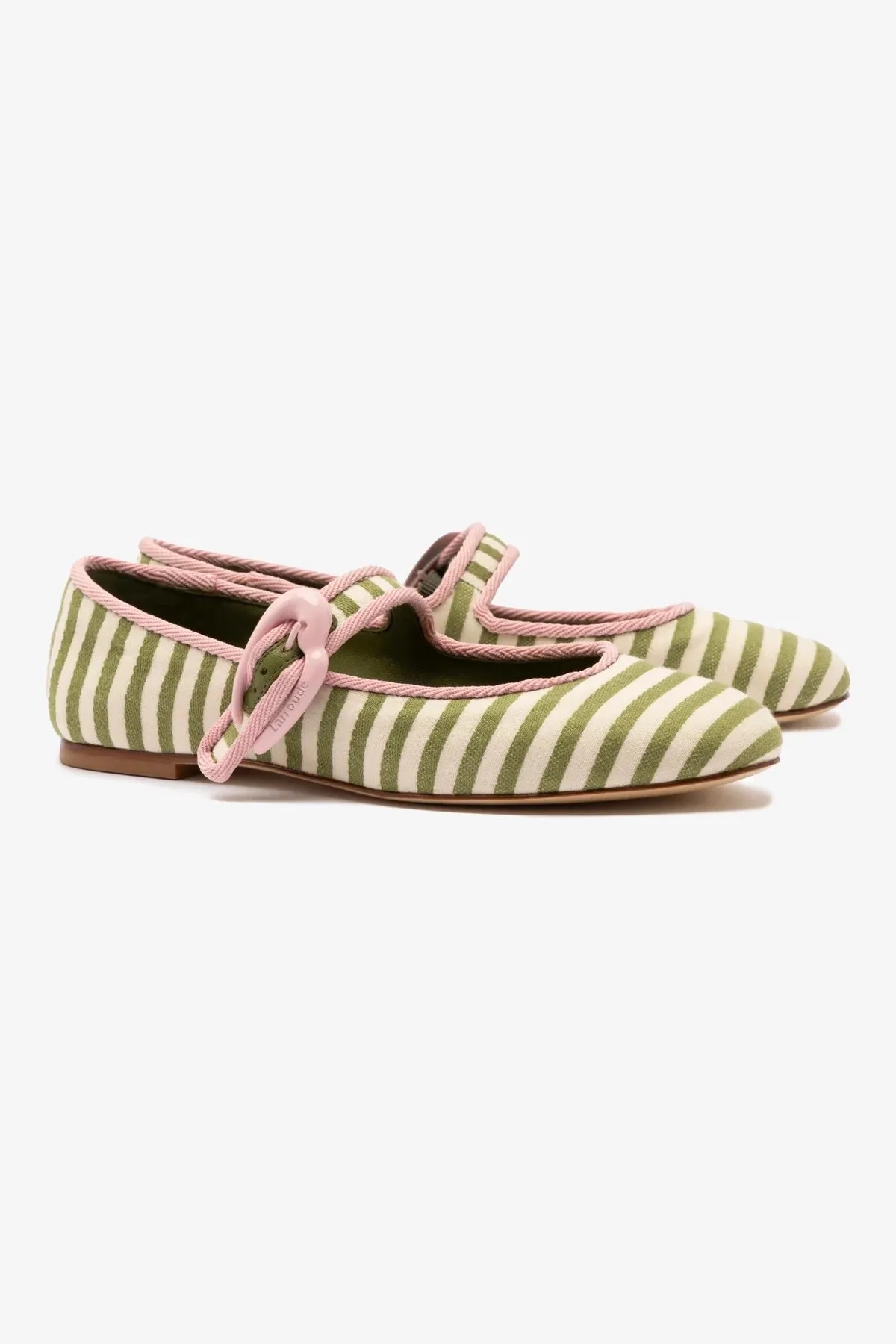 Smart Comfort Verona Ballet Flat In Seaweed and Natural Striped Fabric and Tulip Trimming