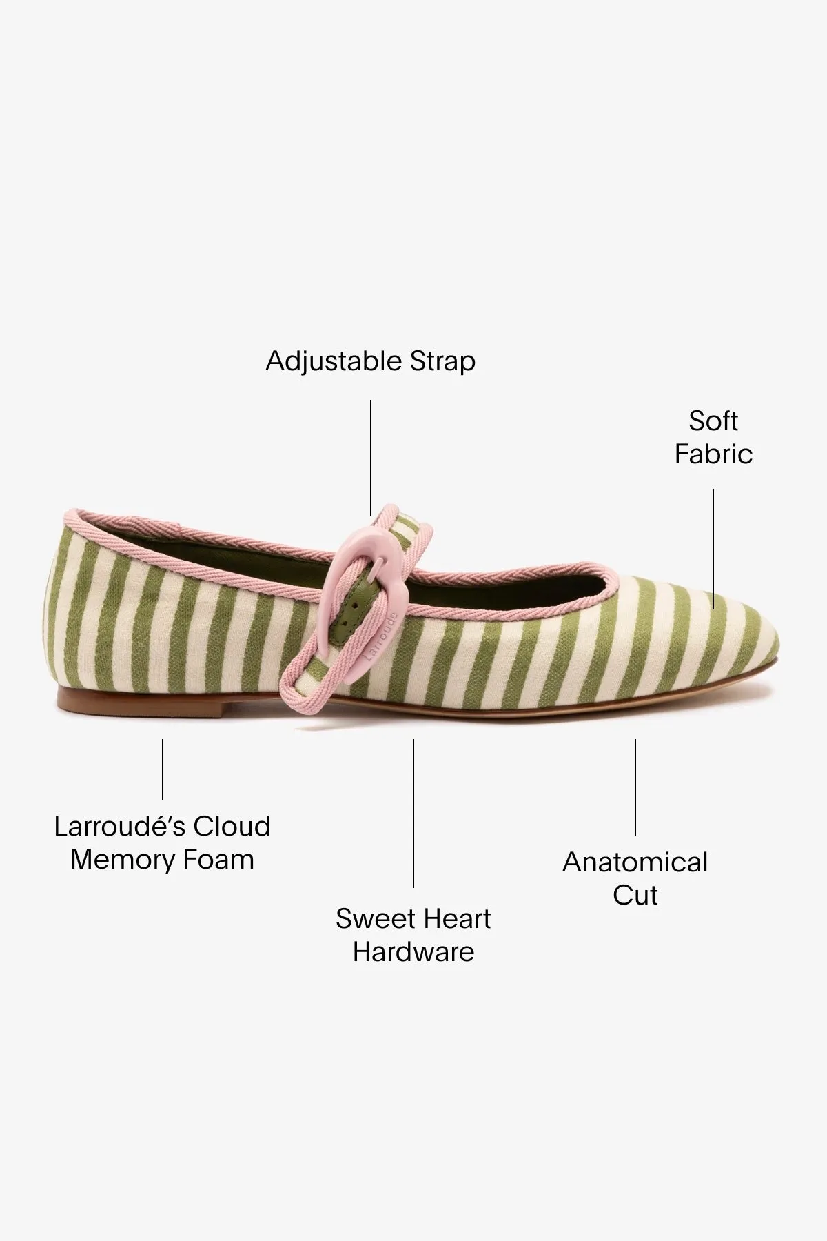 Smart Comfort Verona Ballet Flat In Seaweed and Natural Striped Fabric and Tulip Trimming