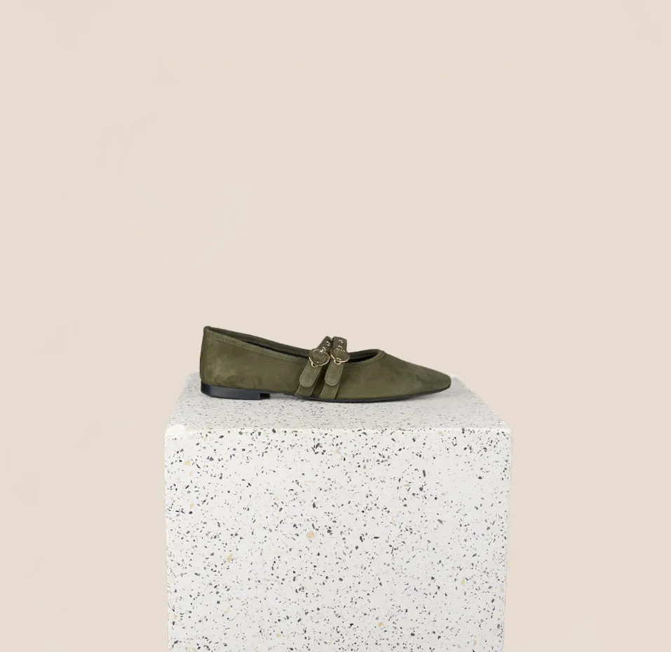 Snug fit Como 2 Buckle - Olive Suede