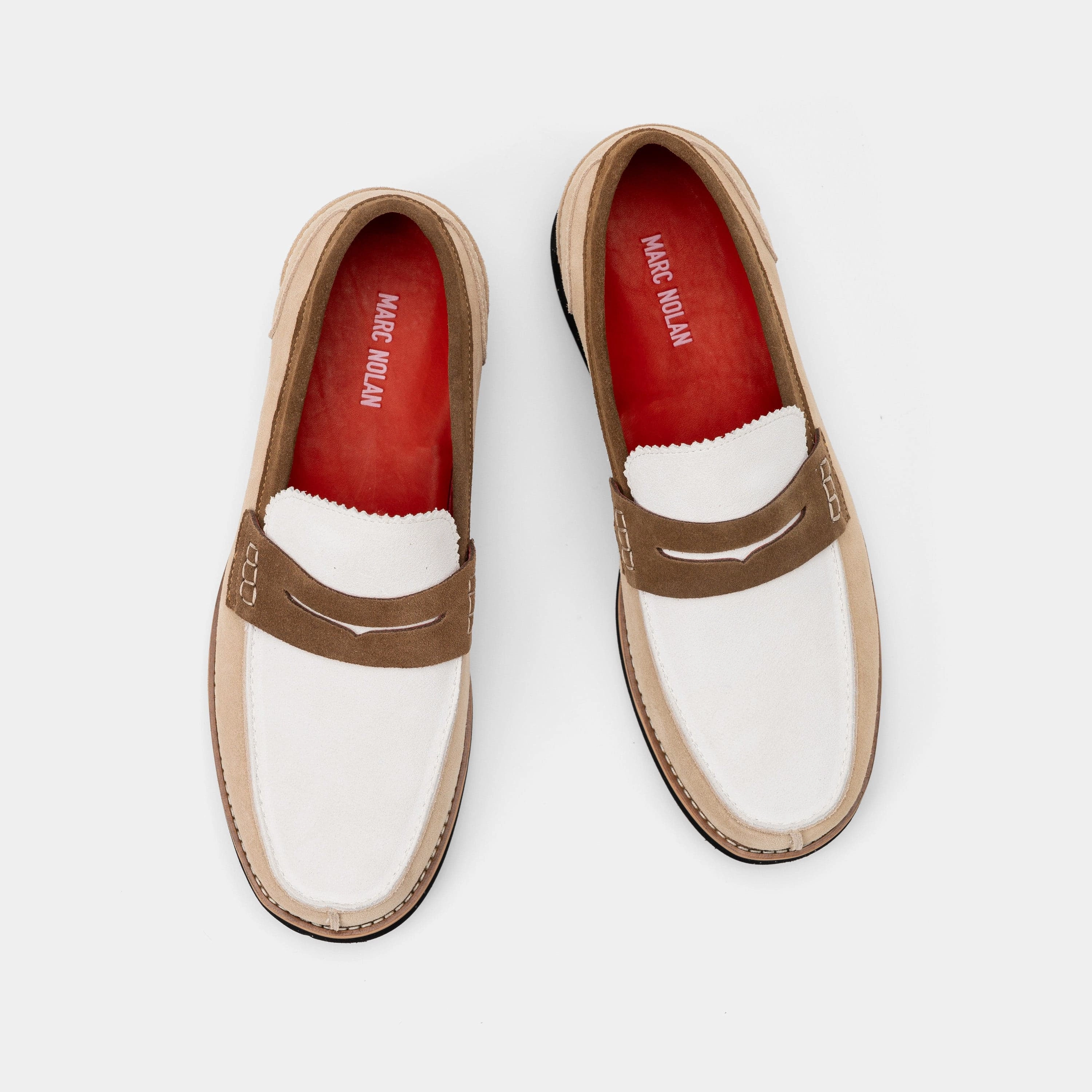 Snug Comfort Abe Camel/White Suede Penny Loafers