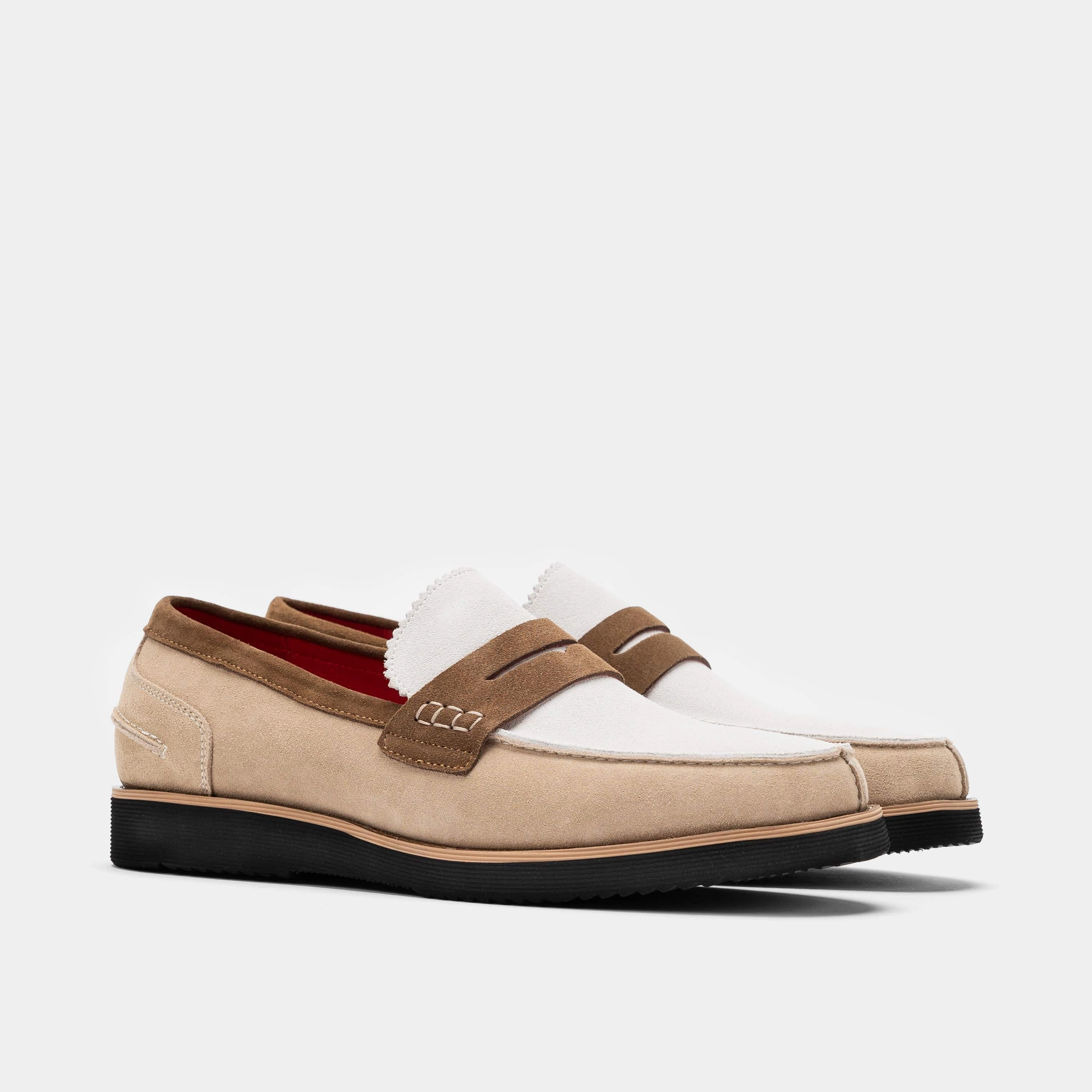Snug Comfort Abe Camel/White Suede Penny Loafers