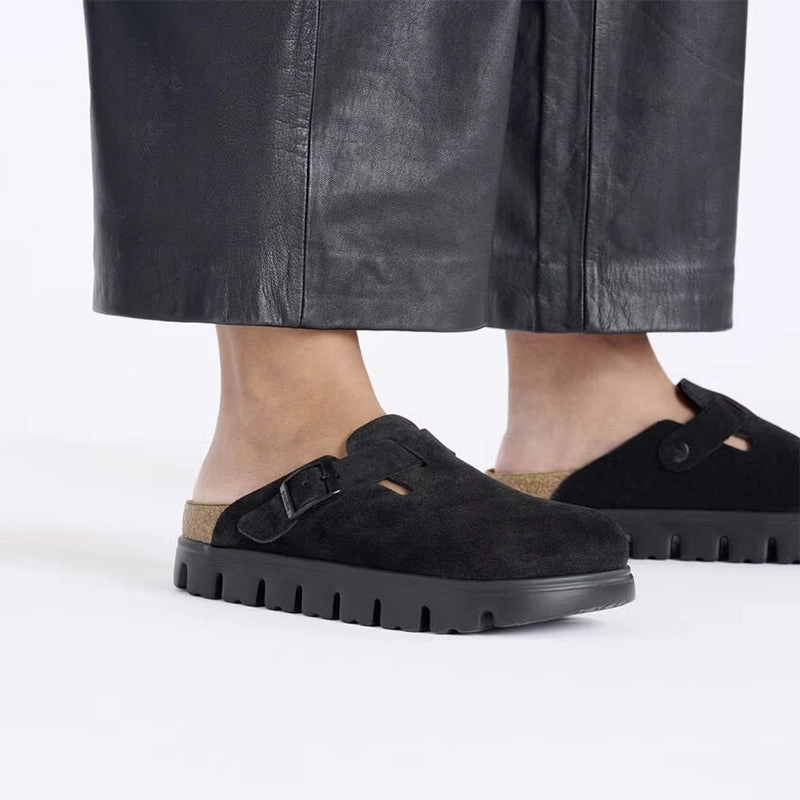 Soft Heel Layer Women's Papillio by Birkenstock Boston Narrow Chunky Black Suede
