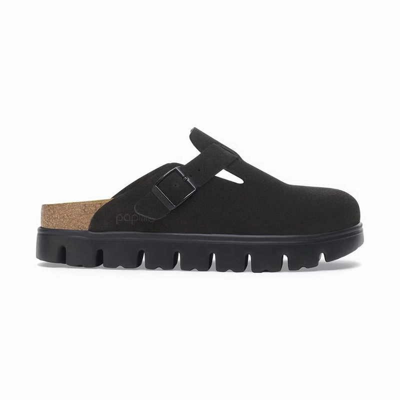 Soft Heel Layer Women's Papillio by Birkenstock Boston Narrow Chunky Black Suede