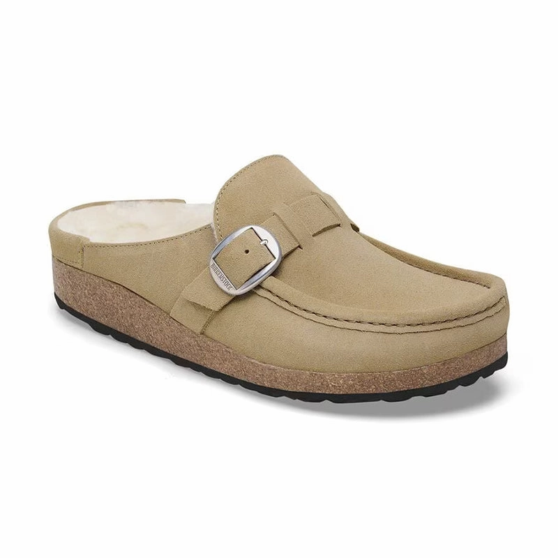 Cushioned Sole Versatile Design Women's Buckley Shearling Narrow Taupe/Natural Suede