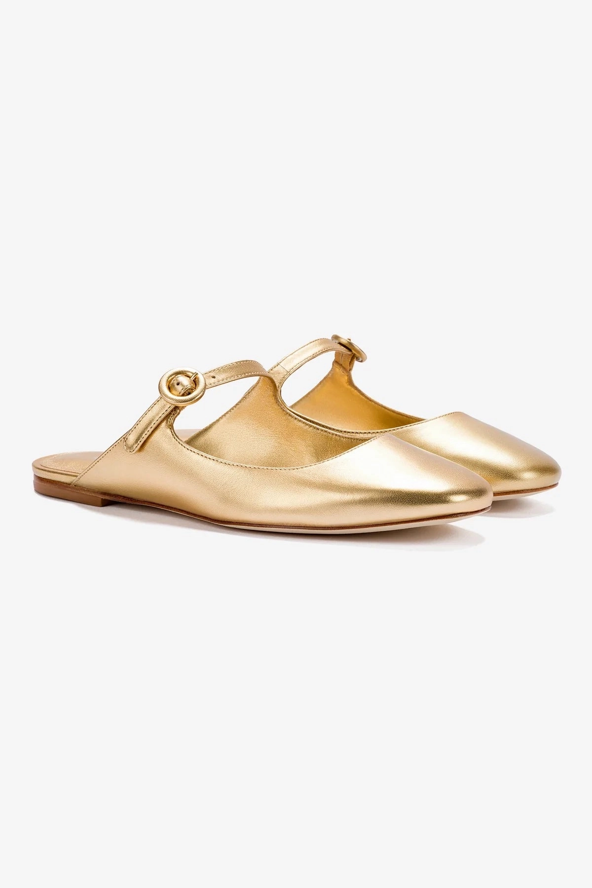 Step Soft Blair Flat Mule In Gold Metallic Leather