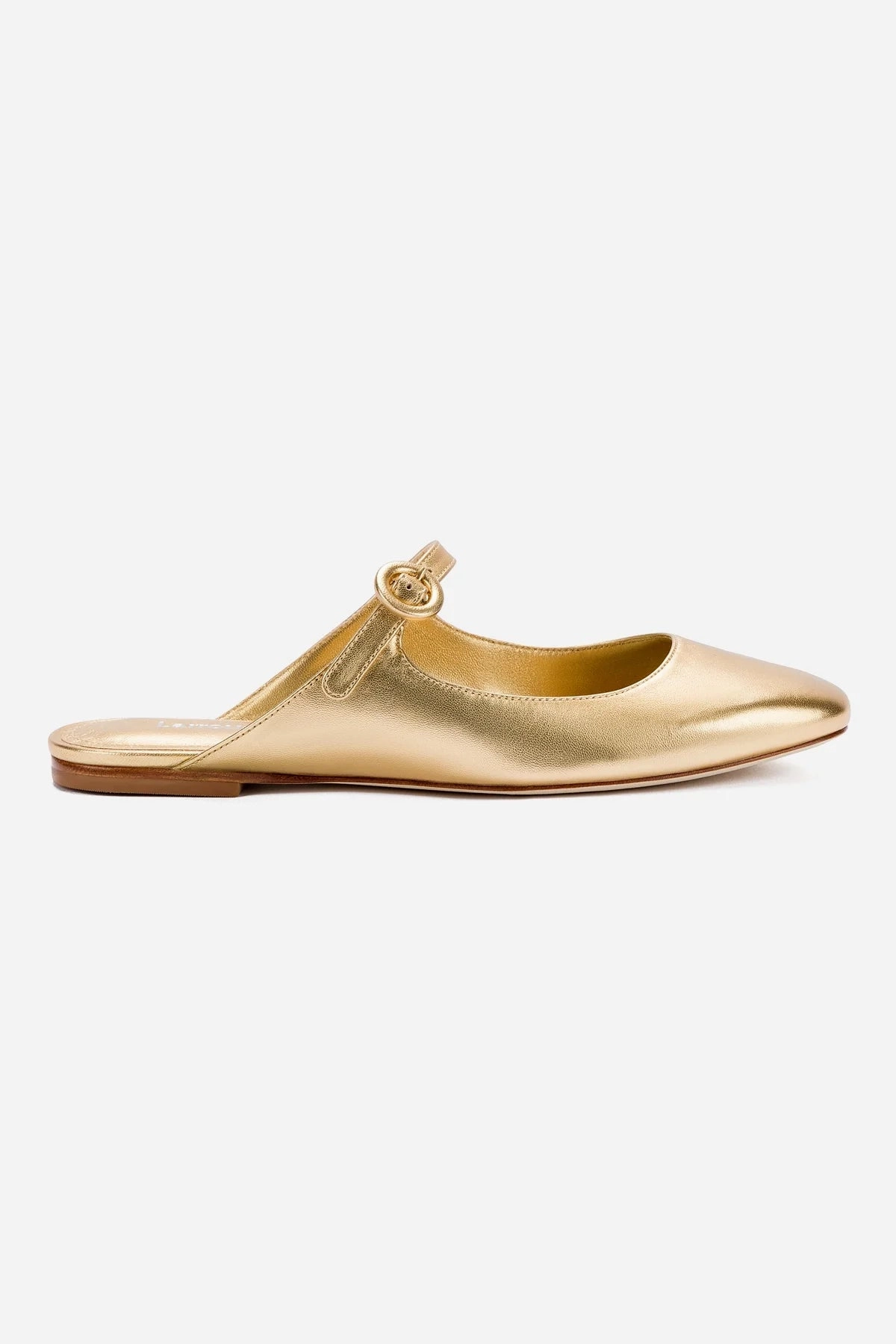 Blair Flat Mule In Gold Metallic Leather Durable Shoe Construction Cozy Fit