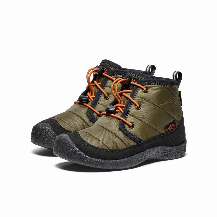 Street Path Big Kids' Howser II Waterproof Chukka  |  Dark Olive/Gold Flame