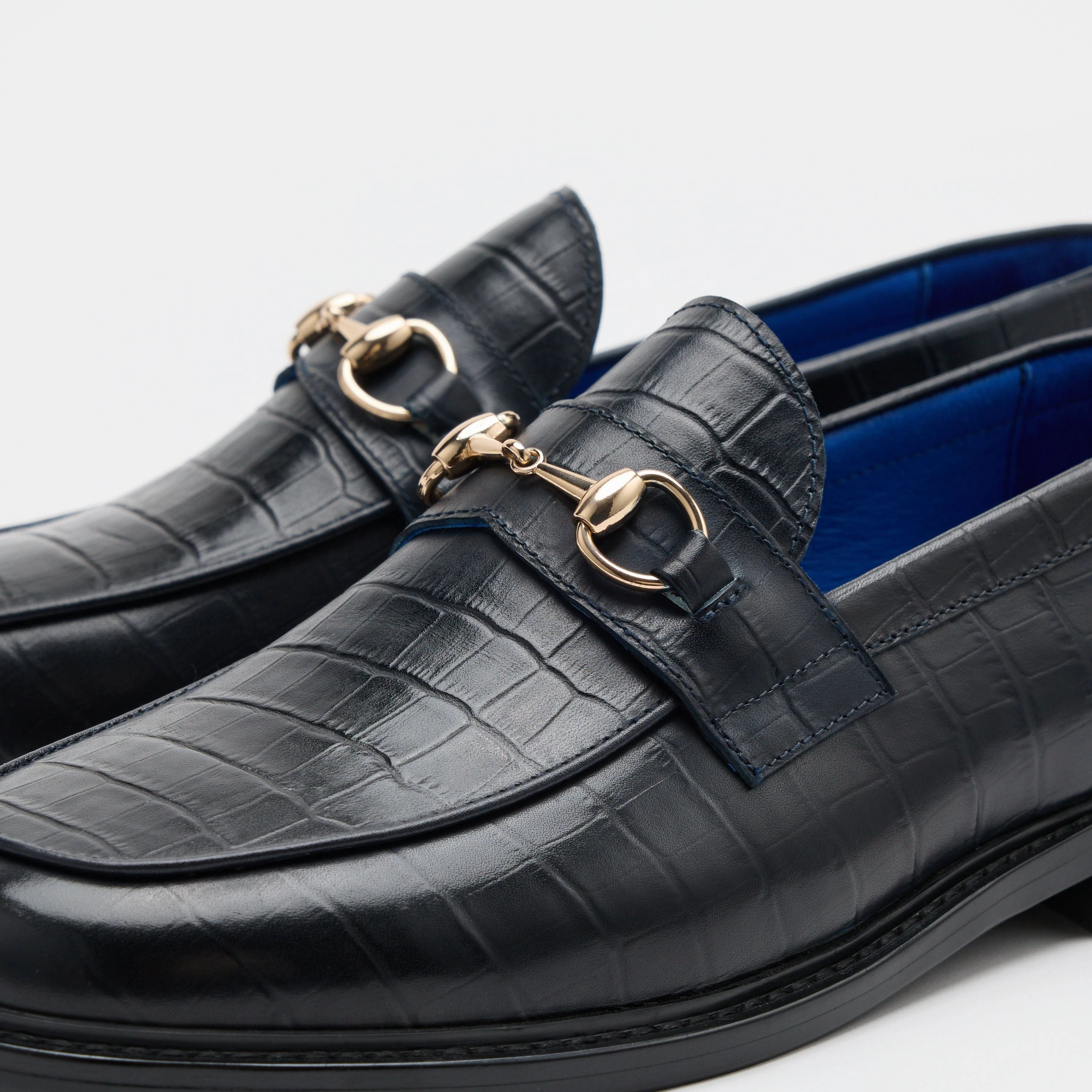 Style Solution Boardwalk Navy Croc Leather Horse-Bit Loafers