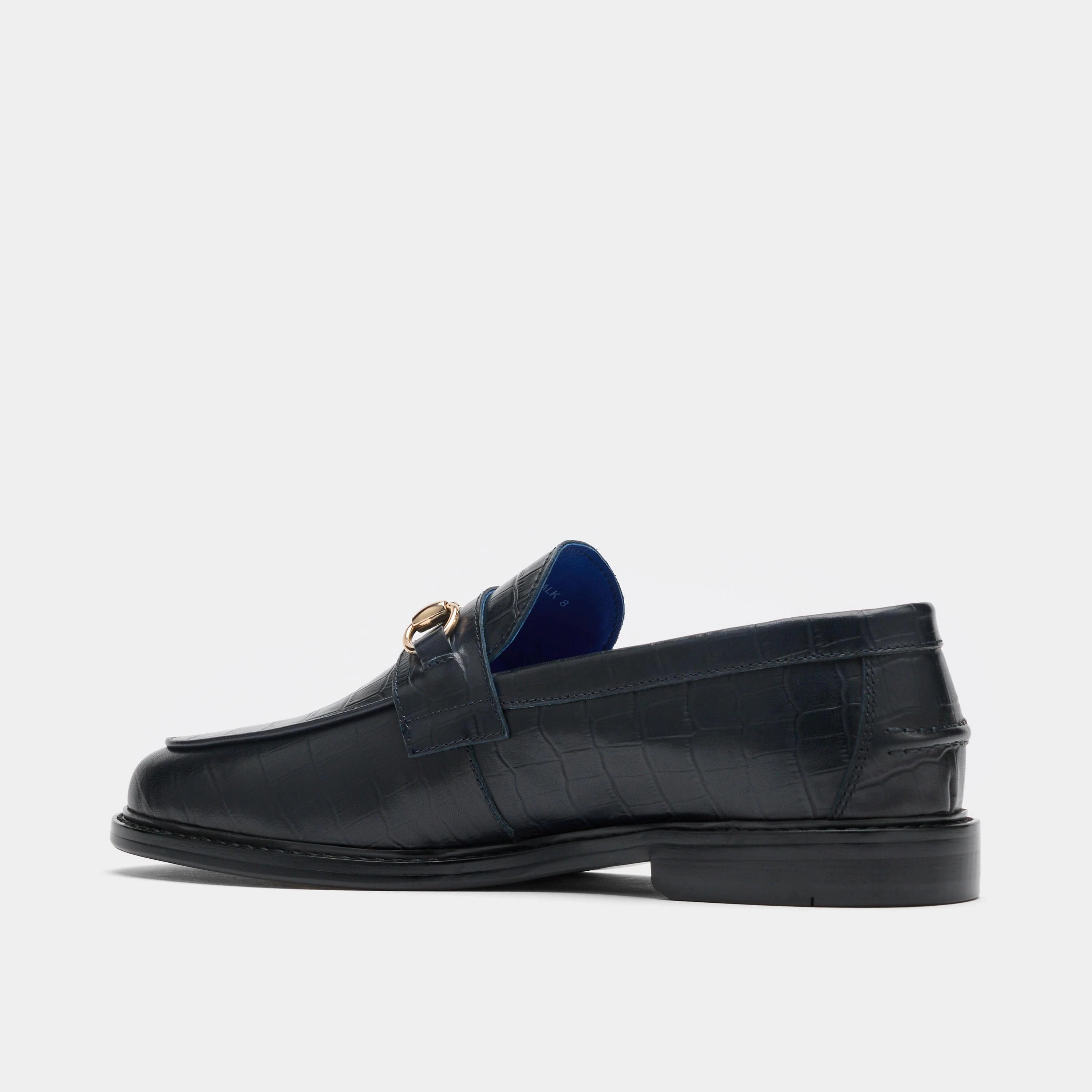 Style Solution Boardwalk Navy Croc Leather Horse-Bit Loafers