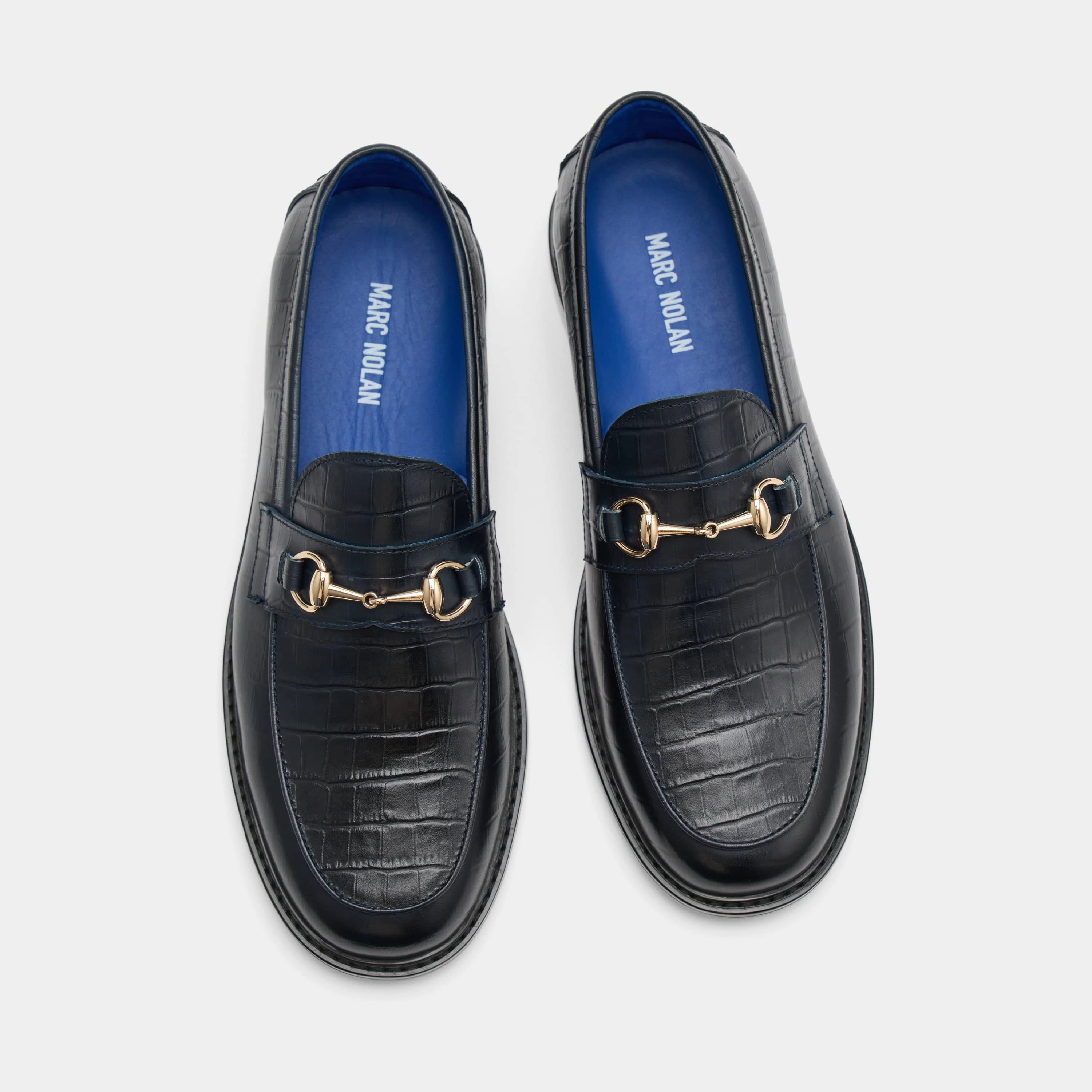 Style Solution Boardwalk Navy Croc Leather Horse-Bit Loafers