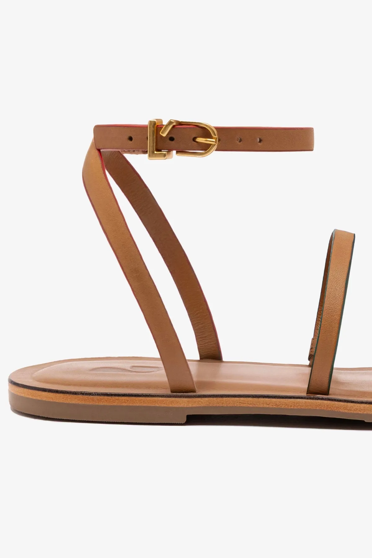 Stylish Basic Biarritz Flat Sandal In Light Caramel Leather