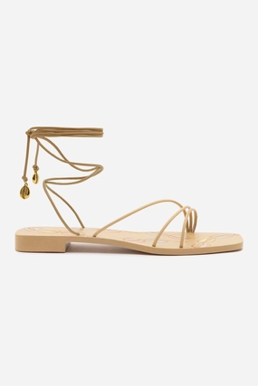 Soft Construction Nadia Flat Sandal In Beige Leather