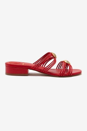 Shelly Flat Mule In Scarlet Leather Stylish Cushion