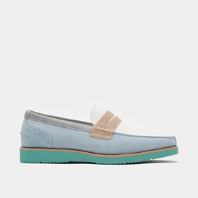 Simple Care Suede Material Abe Blue Mist Colorblock Suede Penny Loafers