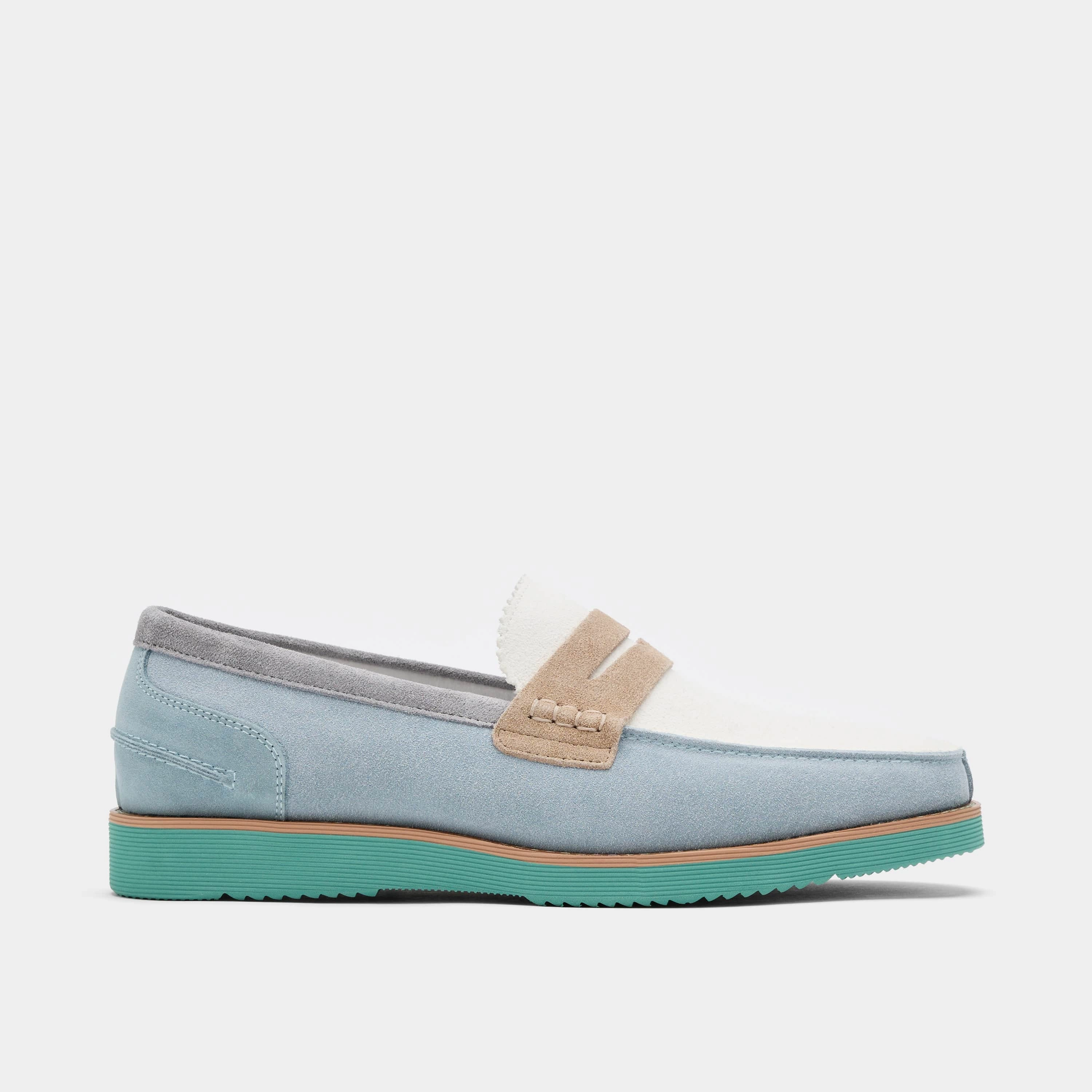 Simple Care Suede Material Abe Blue Mist Colorblock Suede Penny Loafers