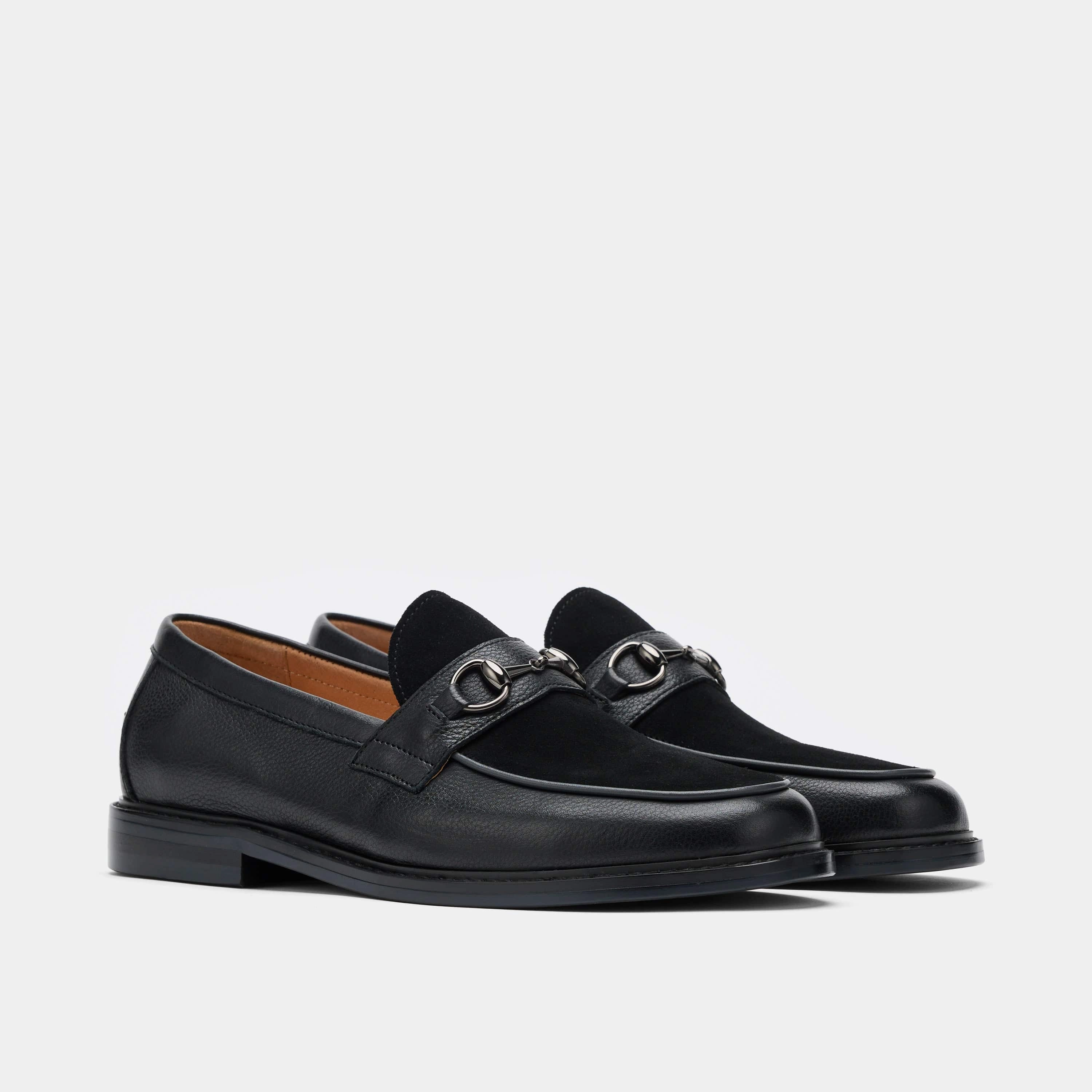 Supportive Footbed Boardwalk Black Pebble Leather Horse-Bit Loafers